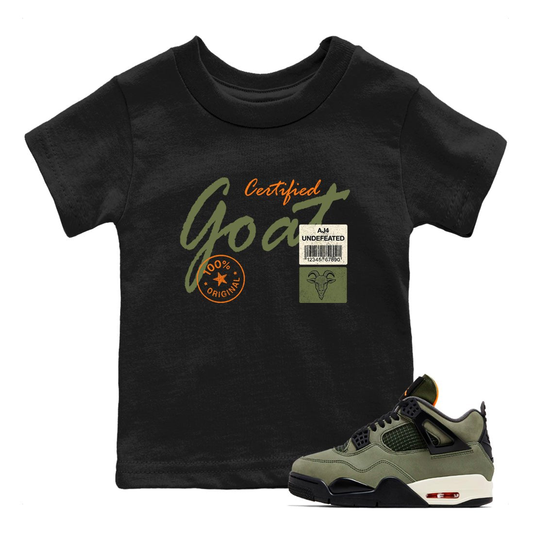 Sneaker match tees – Sneaker Tees To Match Undefeated inspired colorways Air Jordan 4 OG Olive Shoes – Certified Goat Kids T-Shirt Black 1