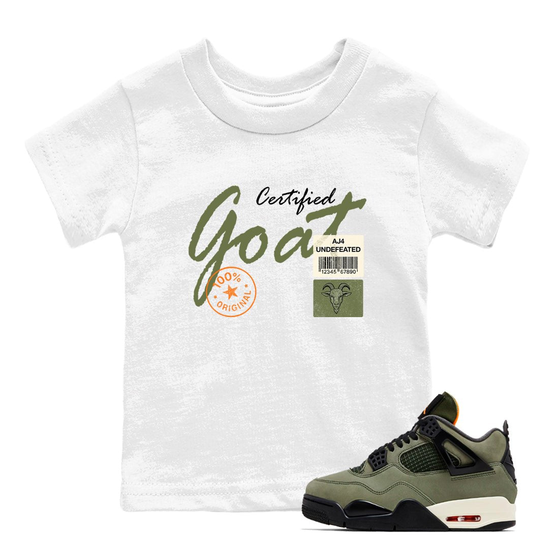 Sneaker match tees – Sneaker Tees To Match Undefeated inspired colorways Air Jordan 4 OG Olive Shoes – Certified Goat Kids T-Shirt White 1