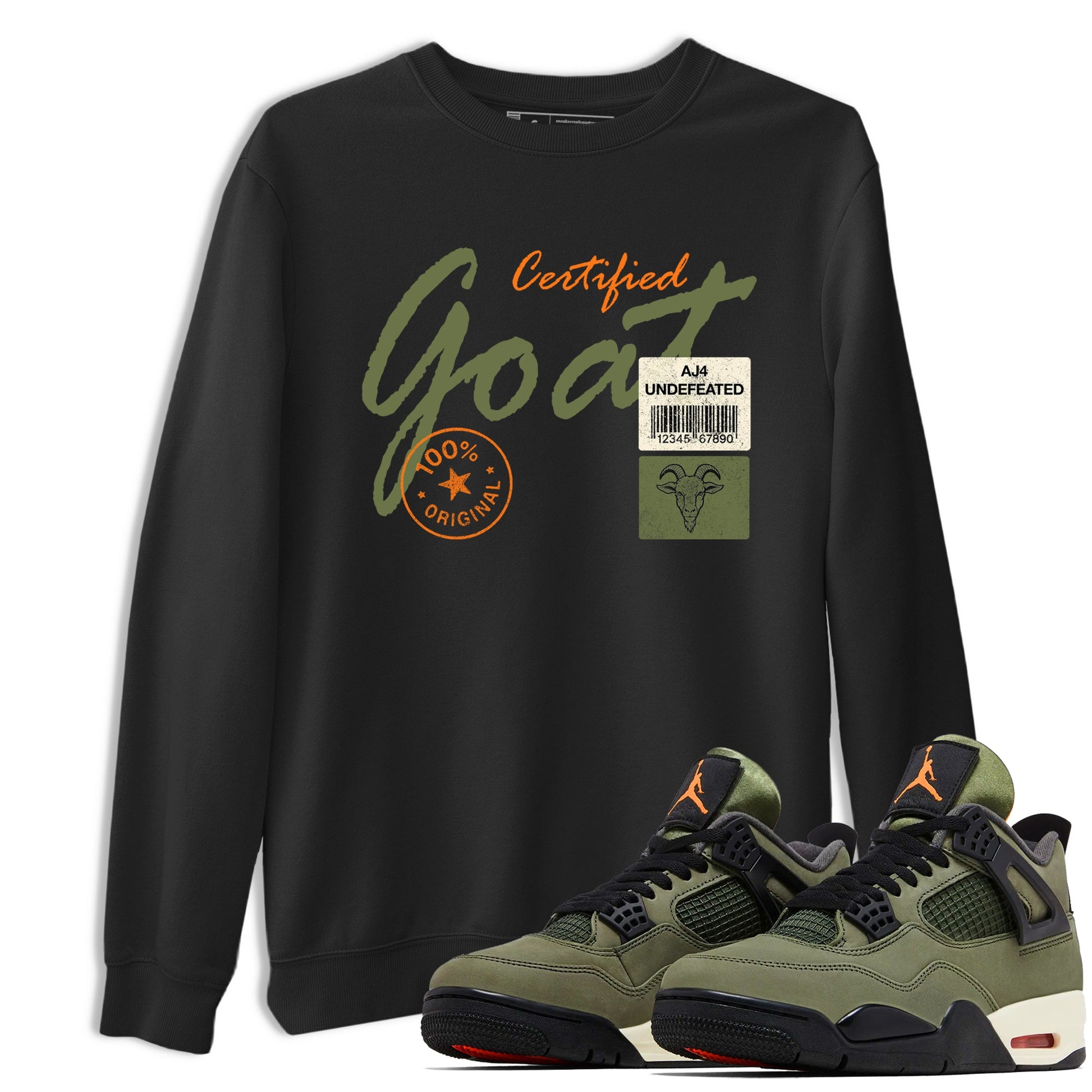 Sneaker match tees – Sneaker Tees To Match Undefeated inspired colorways Air Jordan 4 OG Olive Shoes – Certified Goat Tee Black 1