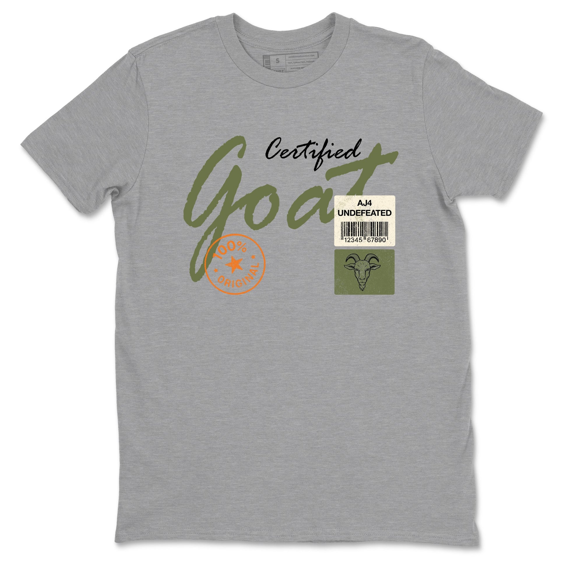 Sneaker match tees – Sneaker Tees To Match Undefeated inspired colorways Air Jordan 4 OG Olive Shoes – Certified Goat Tee Heather Grey 2