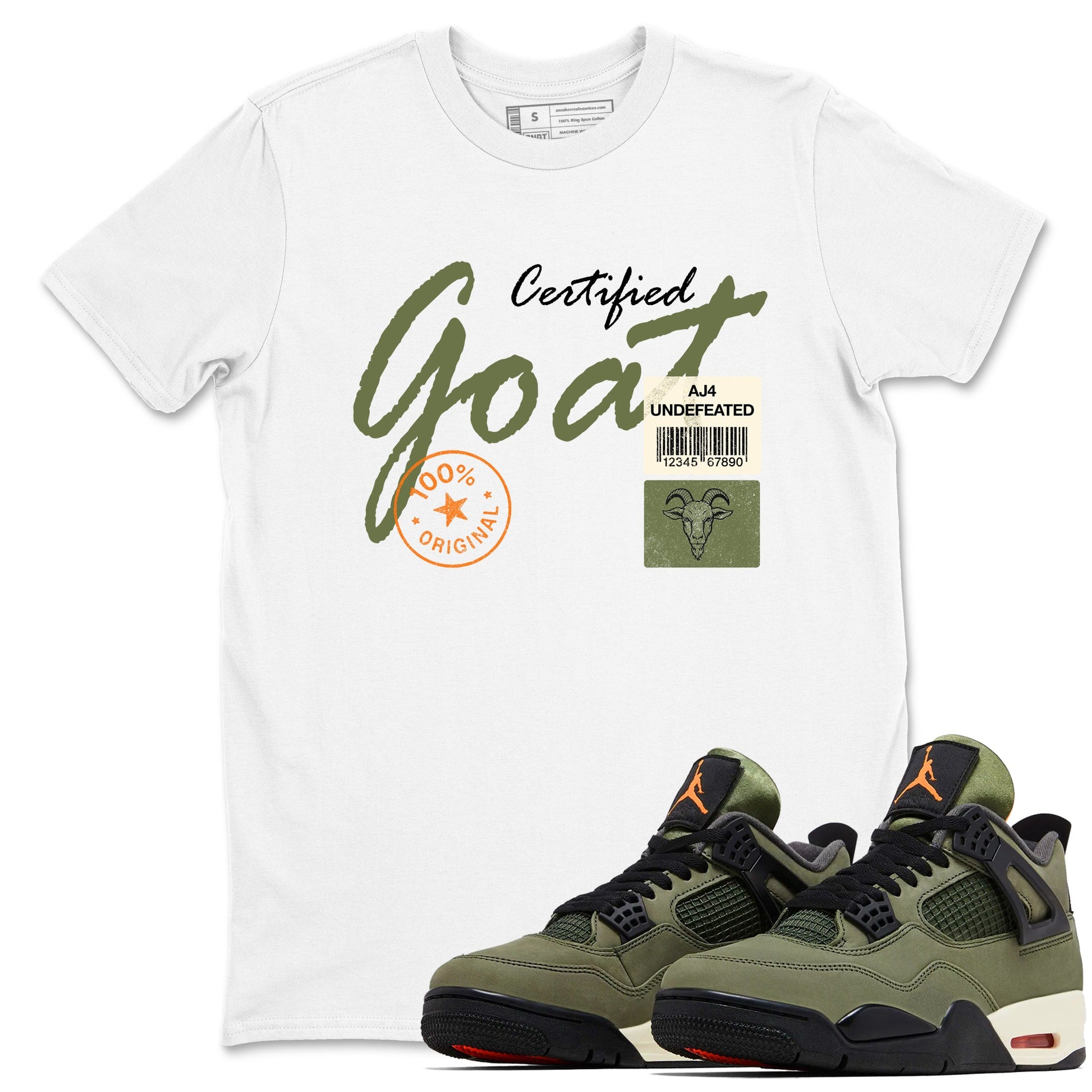 Sneaker match tees – Sneaker Tees To Match Undefeated inspired colorways Air Jordan 4 OG Olive Shoes – Certified Goat Tee White 1