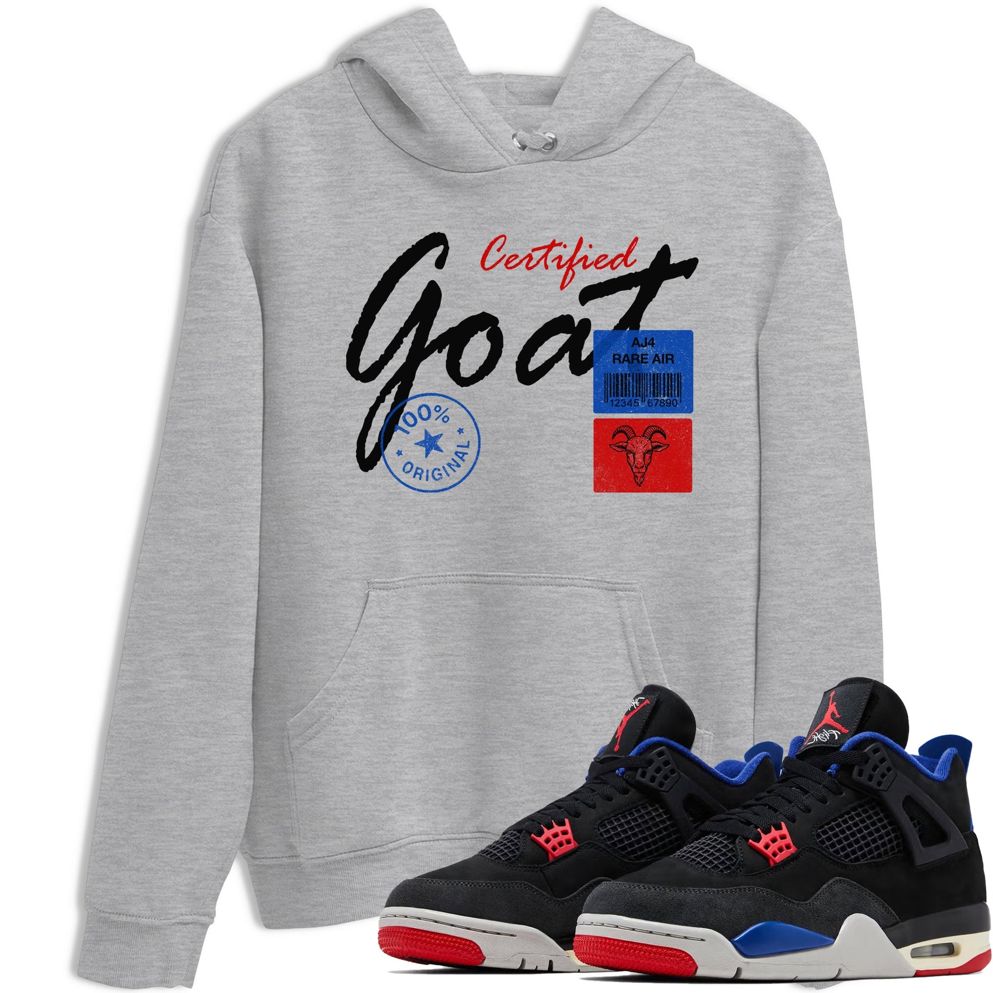 Certified Goat sneaker match t-shirt styled to complete your fit with the Air Jordan 4 Rare Air sneakers, shown in Heather Grey 1.