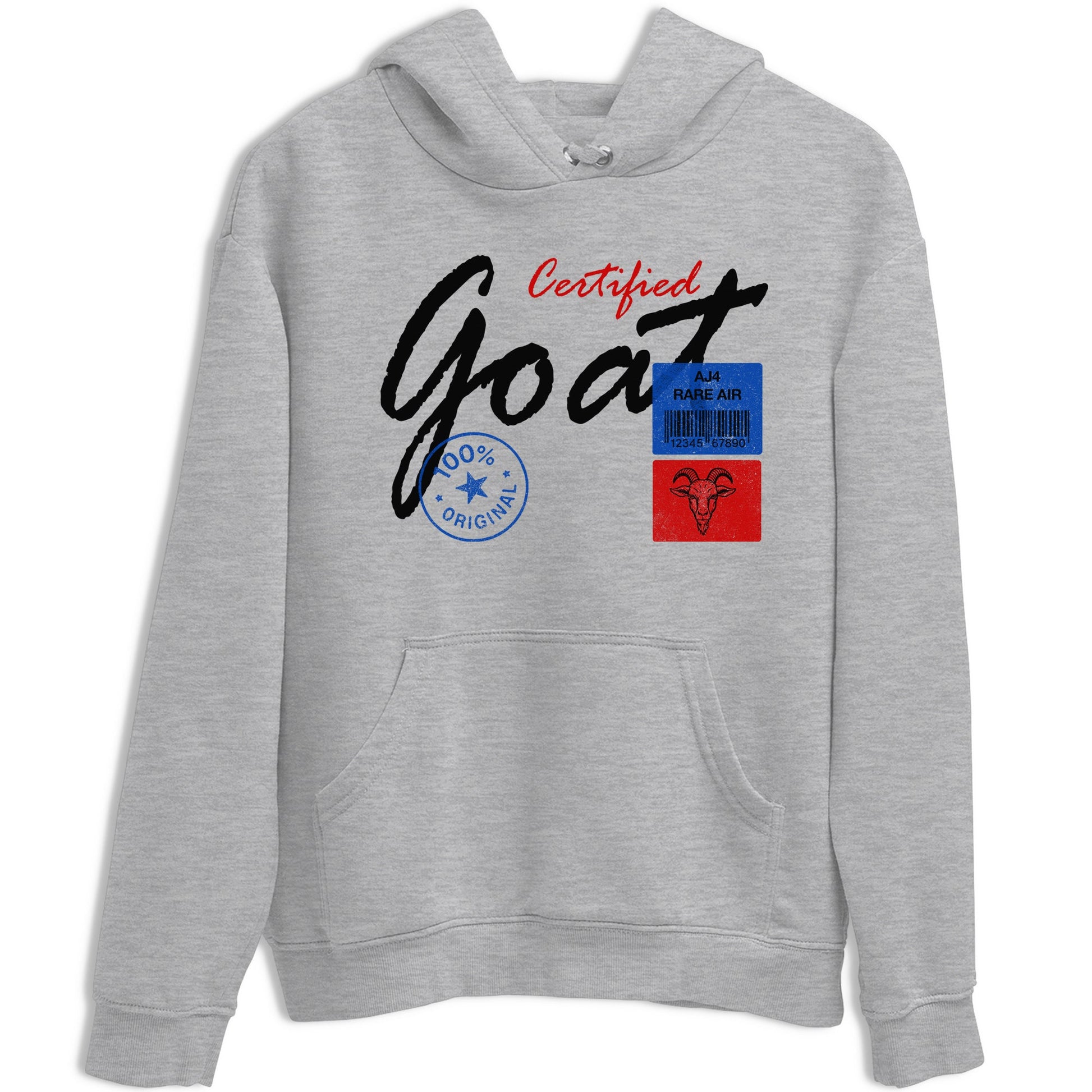 Certified Goat sneaker match t-shirt styled to complete your fit with the Air Jordan 4 Rare Air sneakers, shown in Heather Grey 2.