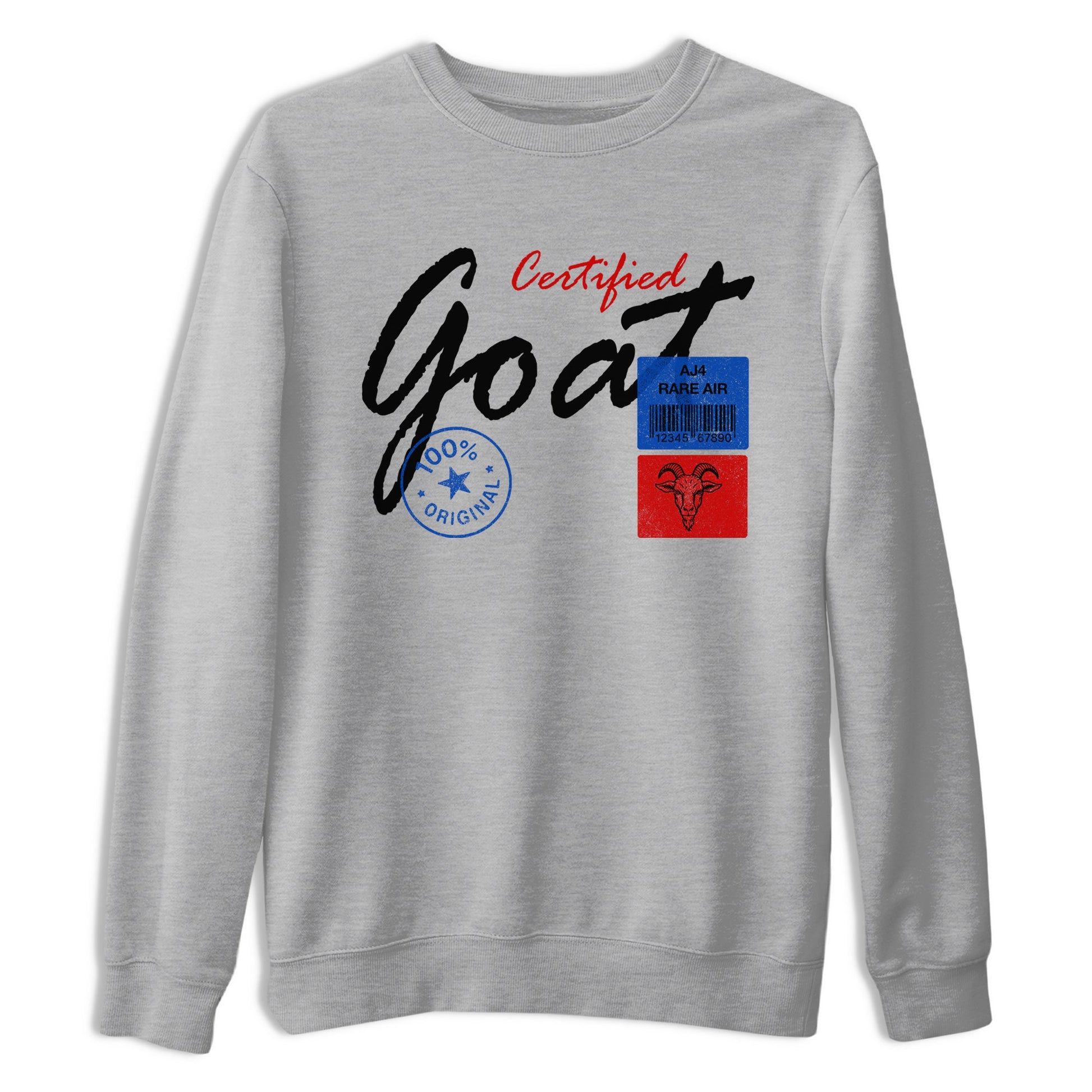 Certified Goat sneaker match t-shirt styled to complete your fit with the Air Jordan 4 Rare Air sneakers, shown in Heather Grey 2.