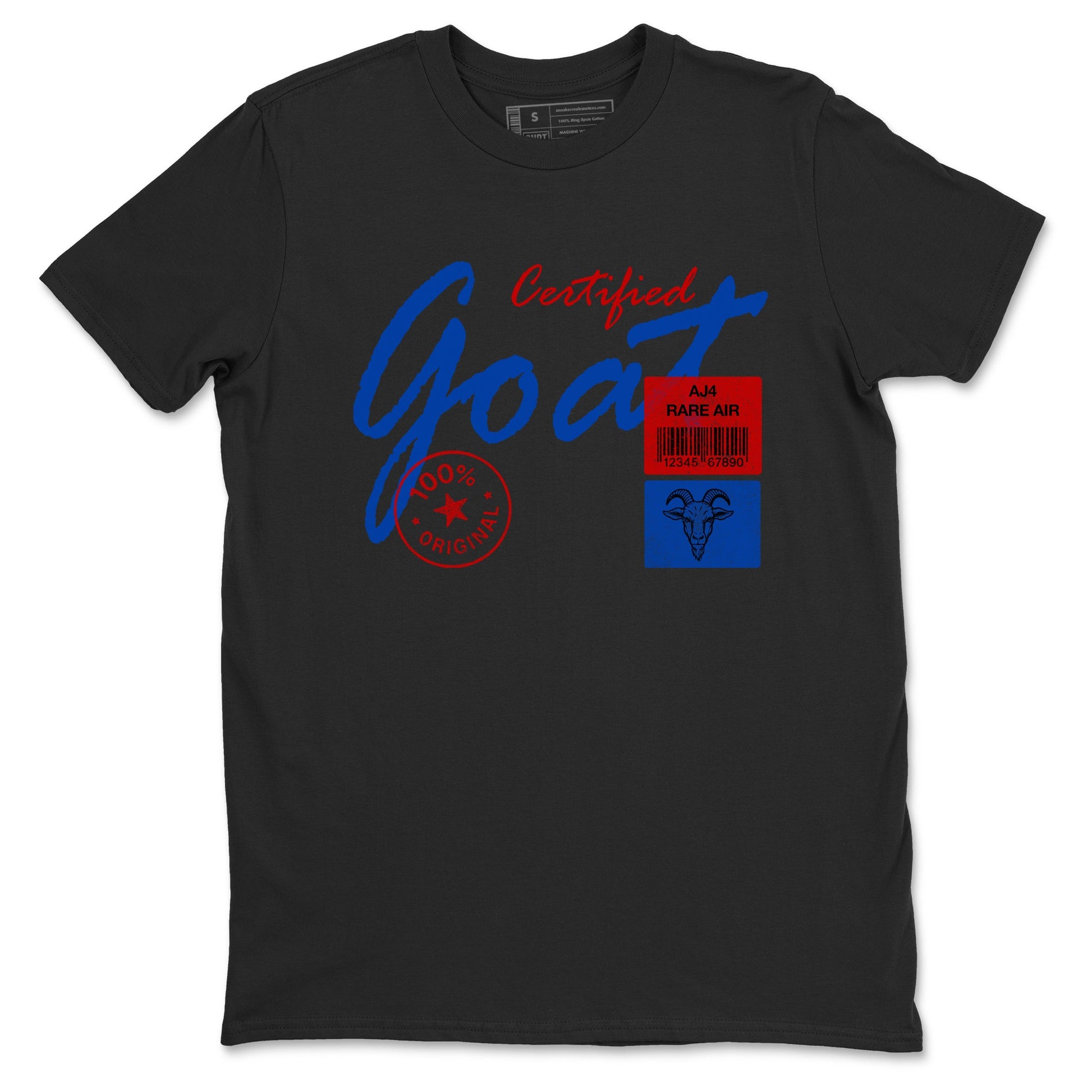 Certified Goat sneaker match t-shirt styled to complete your fit with the Air Jordan 4 Rare Air sneakers, shown in Black 2.