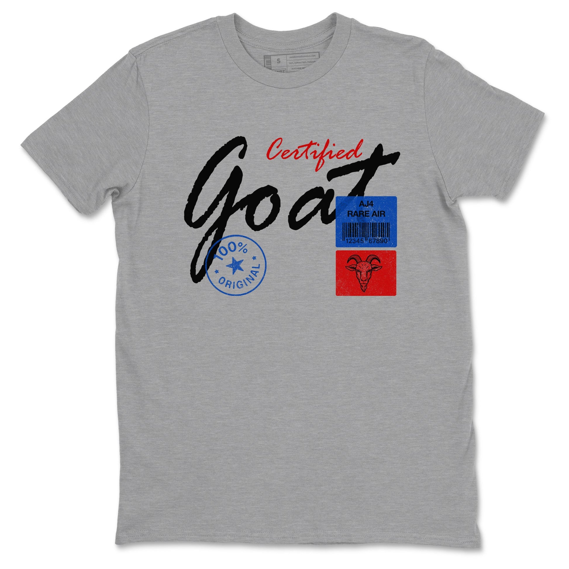 Certified Goat sneaker match t-shirt styled to complete your fit with the Air Jordan 4 Rare Air sneakers, shown in Heather Grey 2.