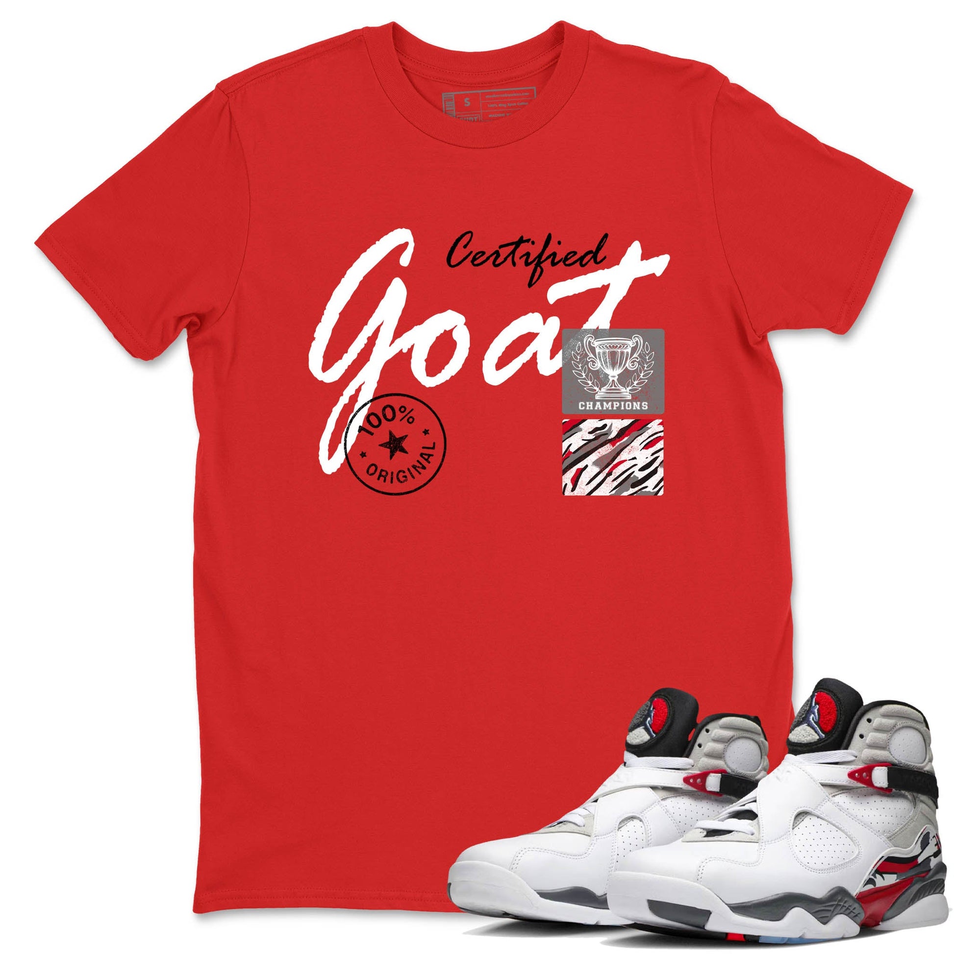 Sneaker Threads – Sneaker Tees To Match Air Jordan 8 Bunny – Certified Goat Graphic Tee Red 1. Perfect for Jordan releases 2025 colorways.