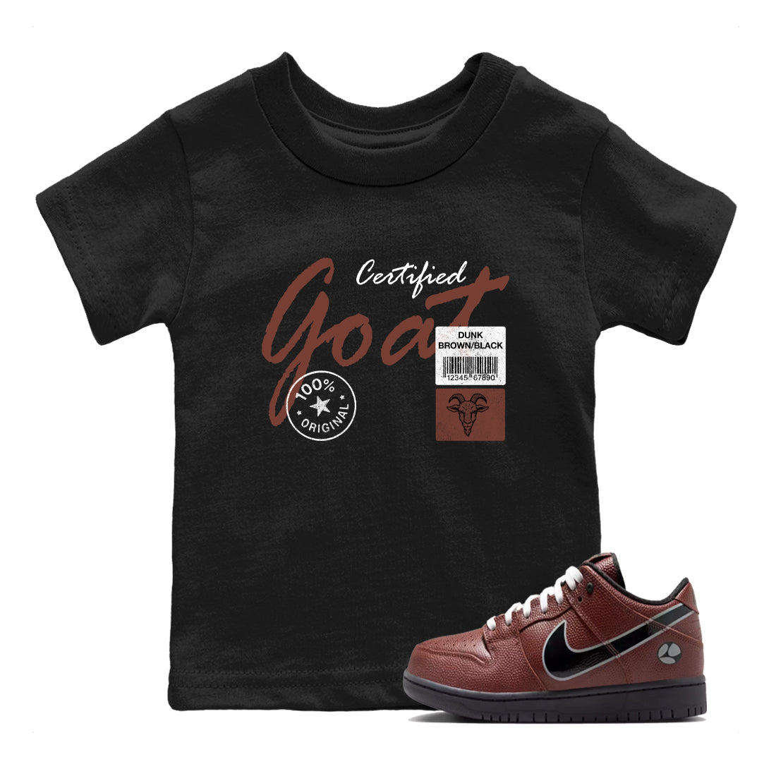 Sneaker match tees – Sneaker Tees To Match Dunk Low Football Shoes – Certified Goat Kids T-Shirt Black 1