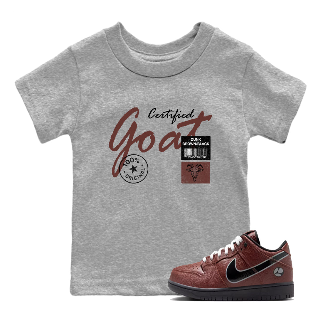Sneaker match tees – Sneaker Tees To Match Dunk Low Football Shoes – Certified Goat Kids T-Shirt Heather Grey 1