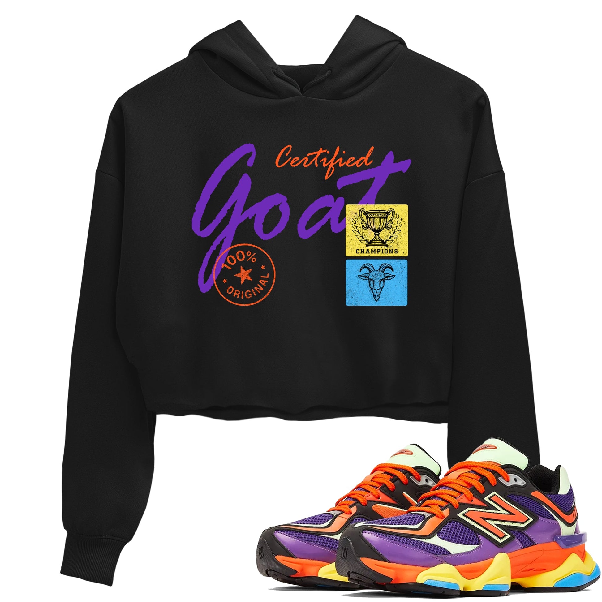 Sneaker Threads – Sneaker Tees To Match New Balance 9060 Prism Purple – Certified Goat Crop Tee Black 1. Perfect for Jordan releases 2025 colorways.