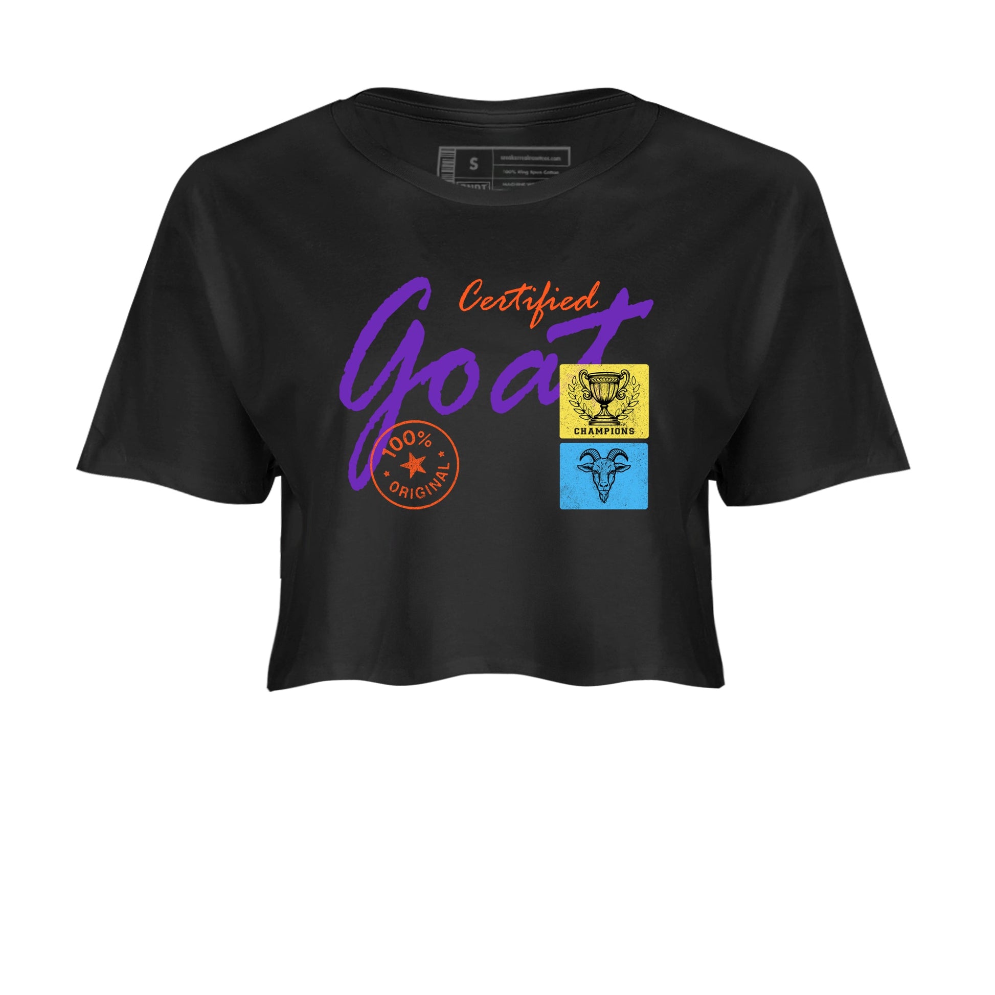 Sneaker Threads – Sneaker Tees To Match New Balance 9060 Prism Purple – Certified Goat Crop Tee Black 2. Perfect for Jordan releases 2025 colorways.