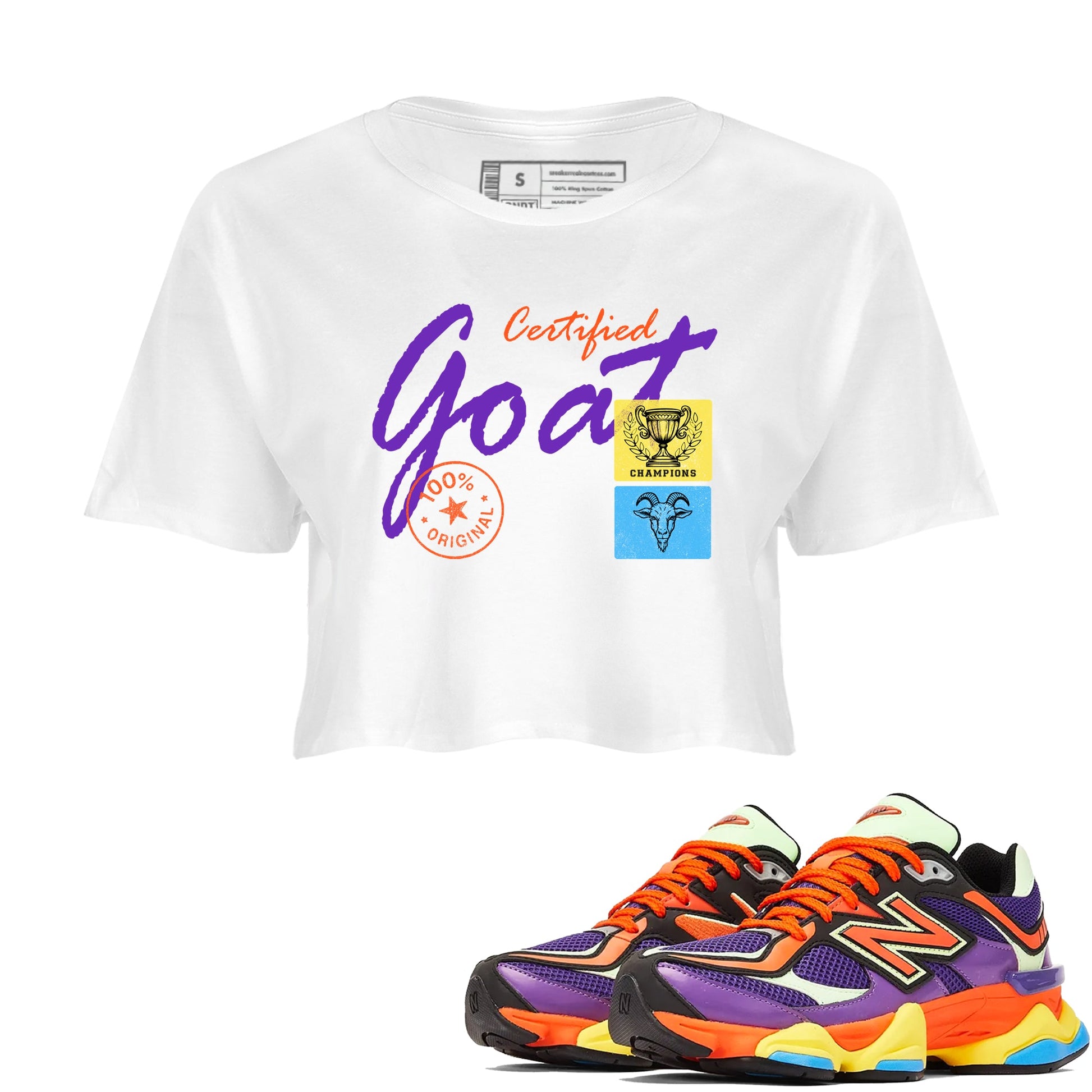 Sneaker Threads – Sneaker Tees To Match New Balance 9060 Prism Purple – Certified Goat Crop Tee White 1. Perfect for Jordan releases 2025 colorways.
