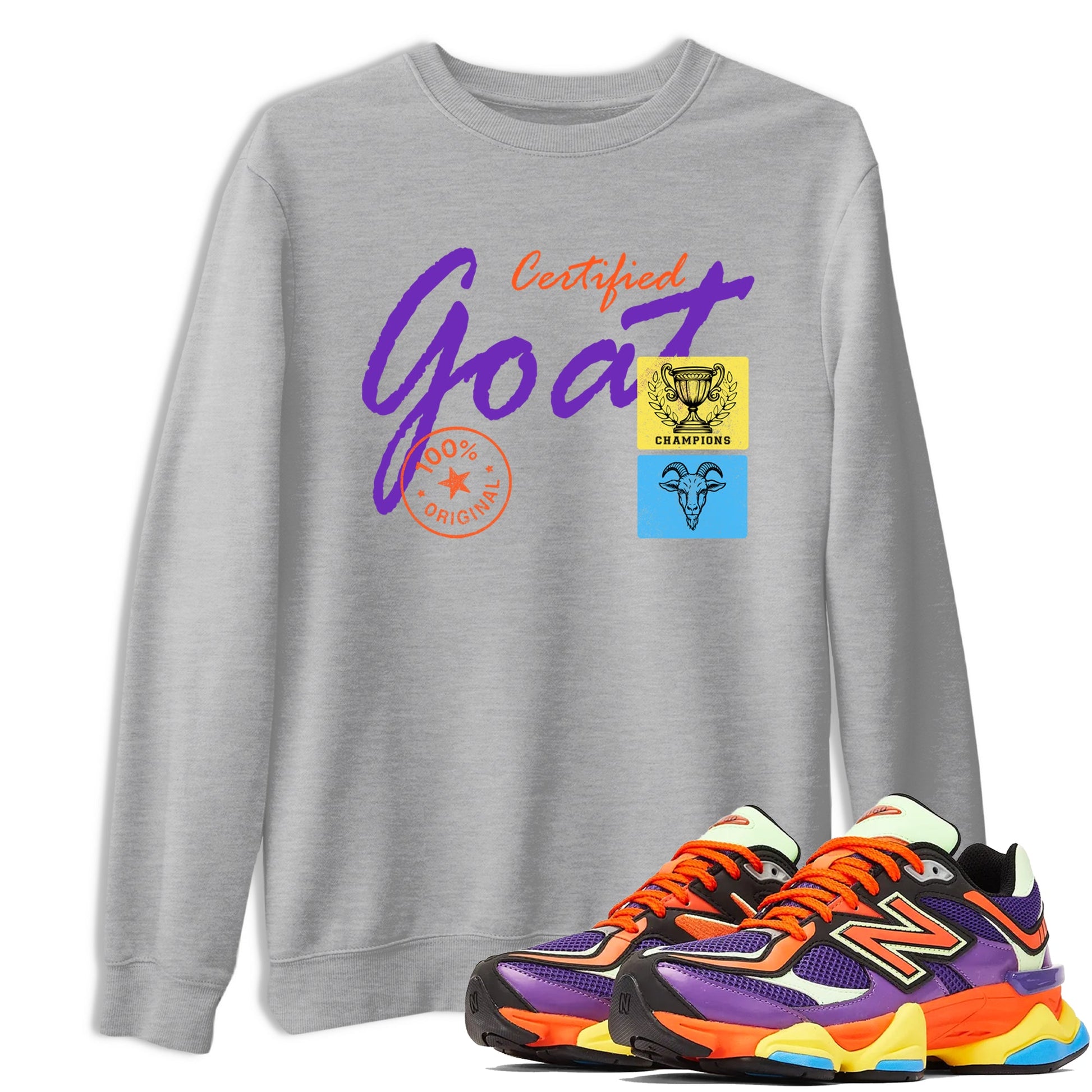 Sneaker Threads – Sneaker Tees To Match New Balance 9060 Prism Purple – Certified Goat Graphic Tee Heather Grey 1. Perfect for Jordan releases 2025 colorways.