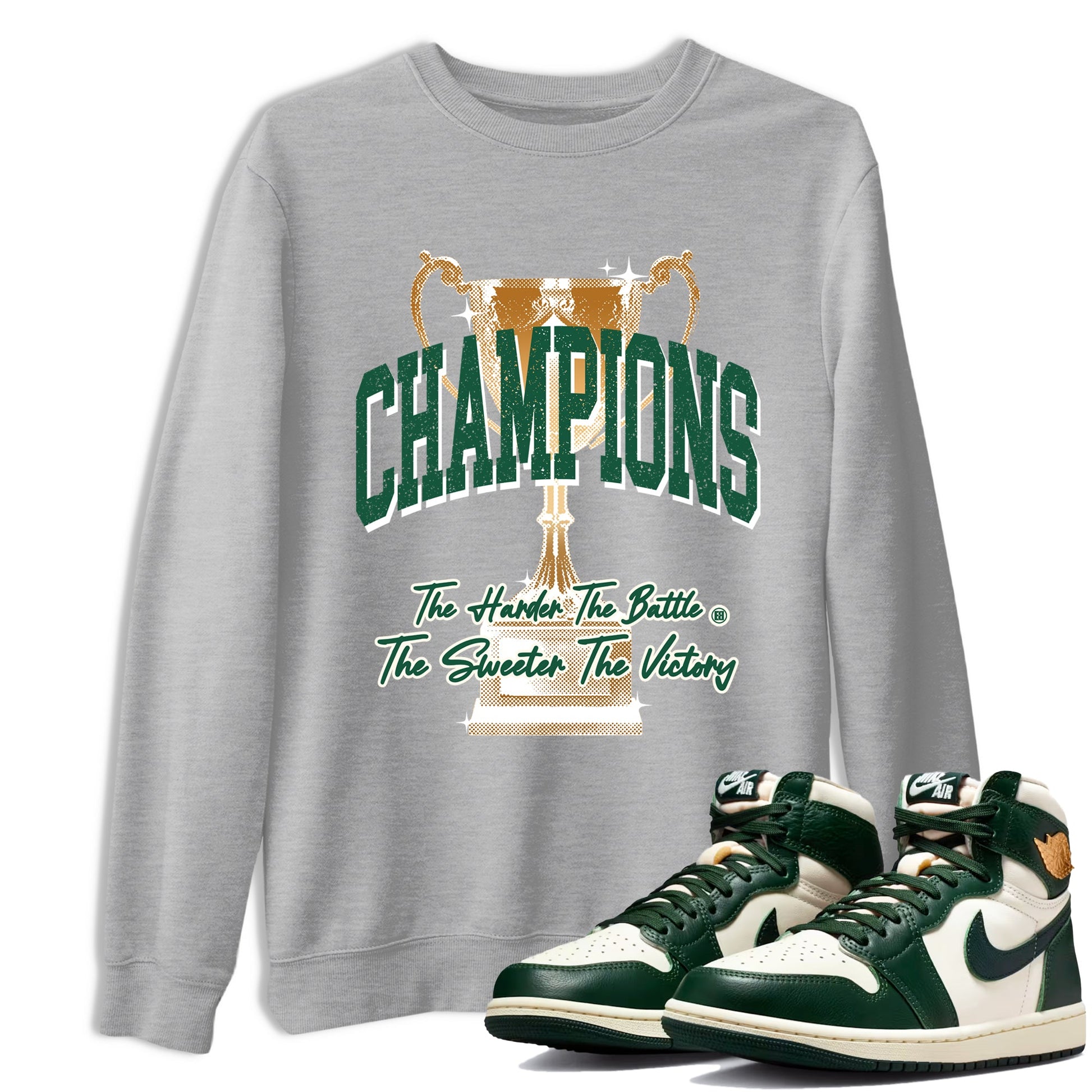 Sneaker Threads – Sneaker Tees To Match Air Jordan 1 Pro Green – Champions Trophy Graphic Tee Heather Grey 1. Perfect for Jordan releases 2025 colorways.