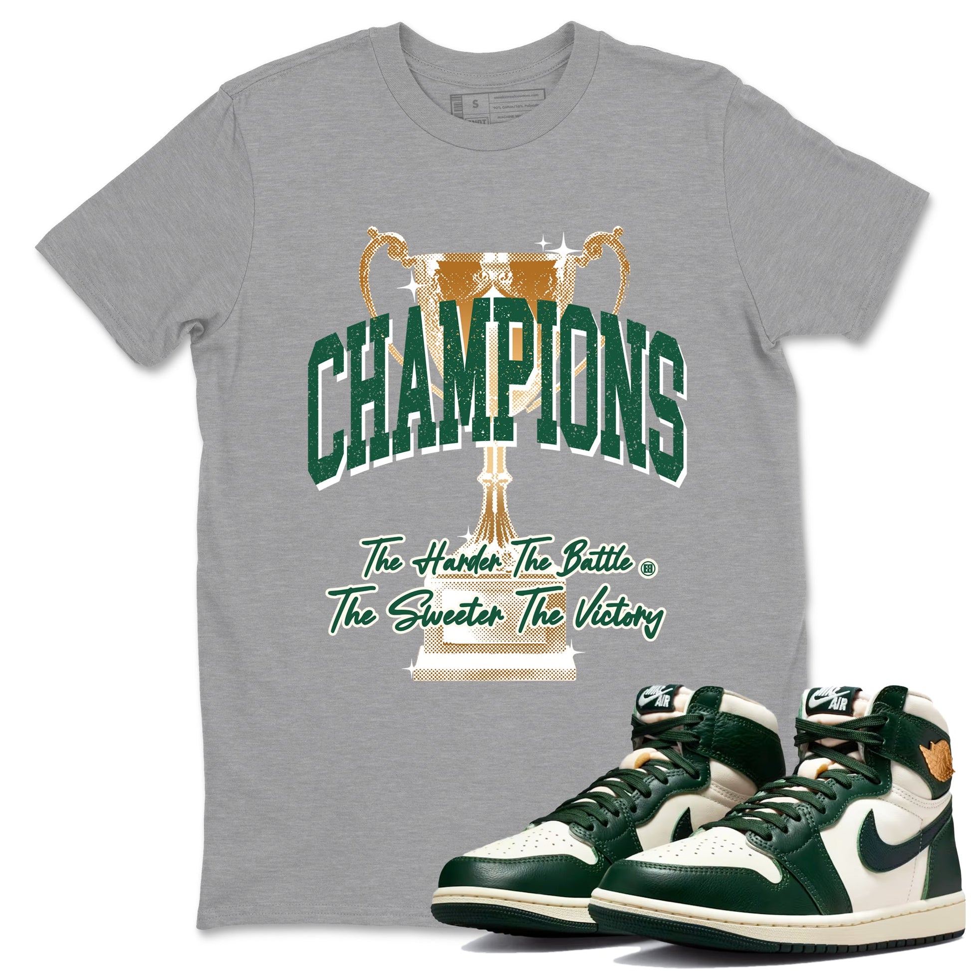 Sneaker Threads – Sneaker Tees To Match Air Jordan 1 Pro Green – Champions Trophy Graphic Tee Heather Grey 1. Perfect for Jordan releases 2025 colorways.
