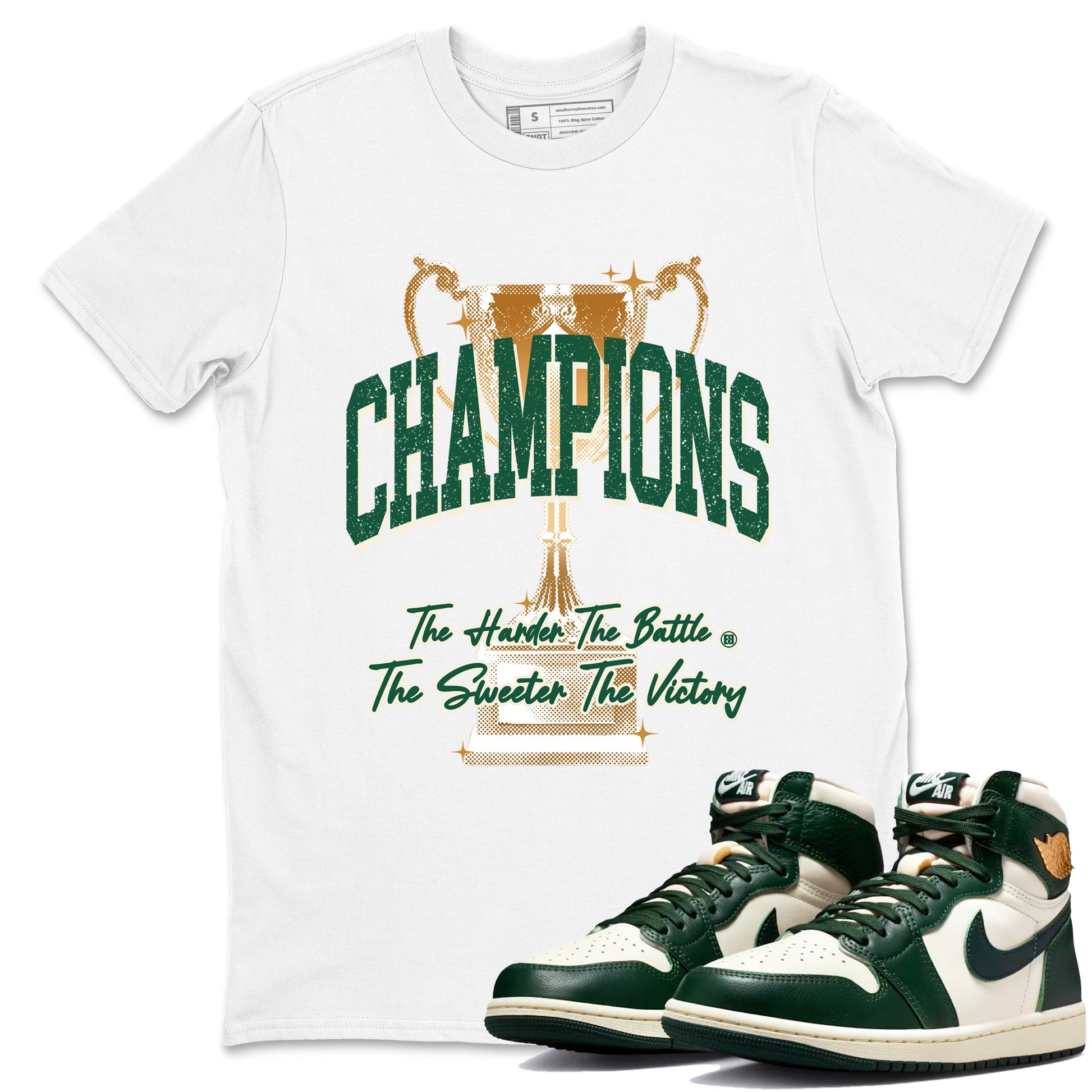 Sneaker Threads – Sneaker Tees To Match Air Jordan 1 Pro Green – Champions Trophy Graphic Tee White 1. Perfect for Jordan releases 2025 colorways.
