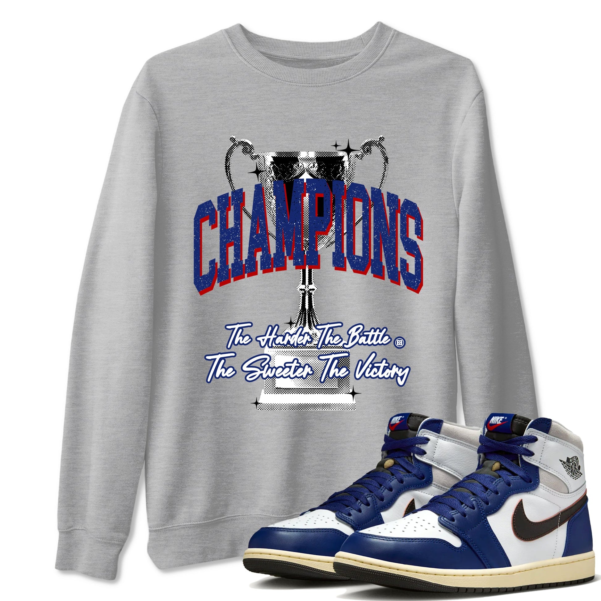 1s Rare Air shirts to match jordans Champions Trophy sneaker match tees Air Jordan 1 High OG Rare Air Deep Royal Blue match shoes to clothes SNRT Sneaker Tees unisex cotton Heather Grey 1 shirts