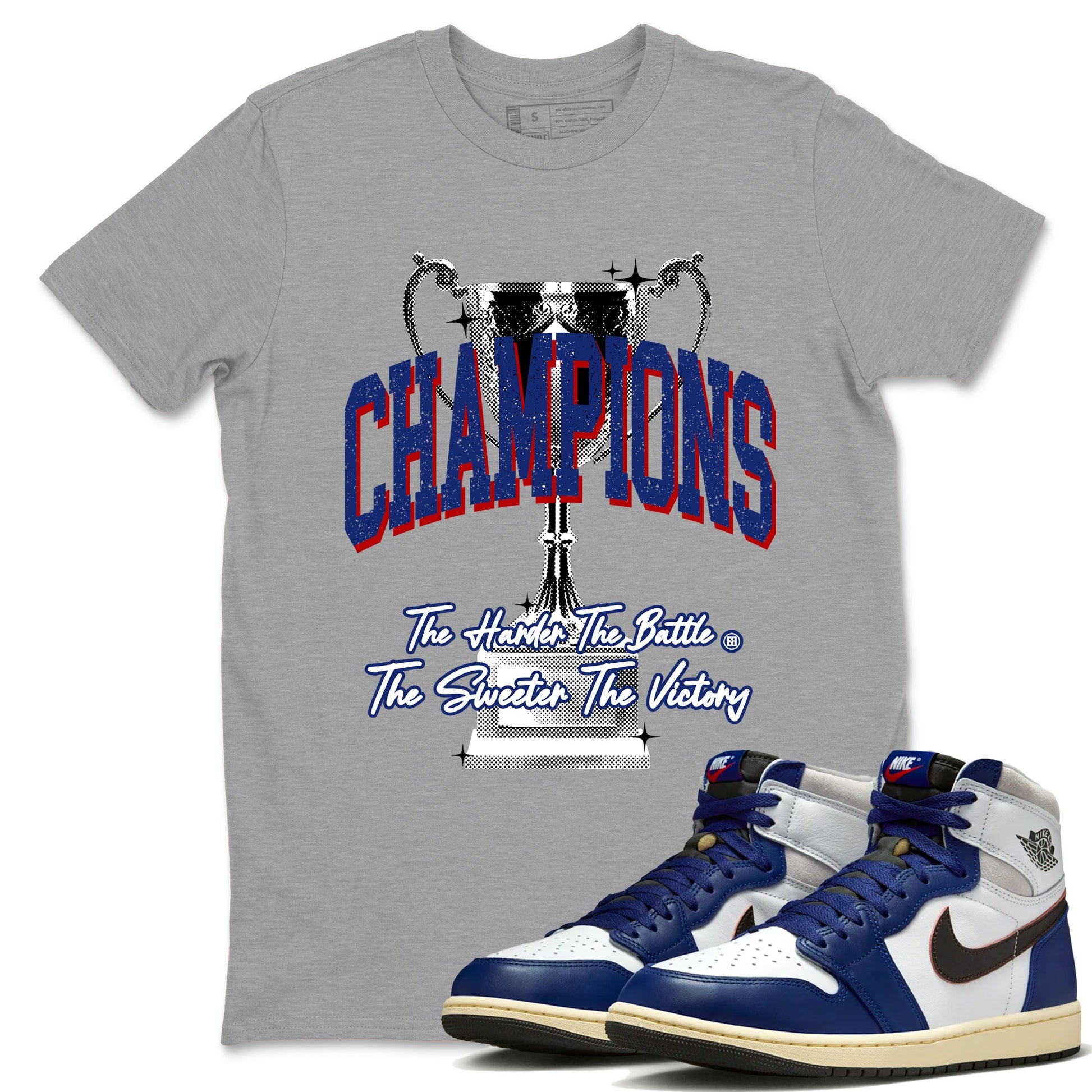 1s Rare Air shirts to match jordans Champions Trophy sneaker match tees Air Jordan 1 High OG Rare Air Deep Royal Blue match shoes to clothes SNRT Sneaker Tees unisex cotton Heather Grey 1 shirts