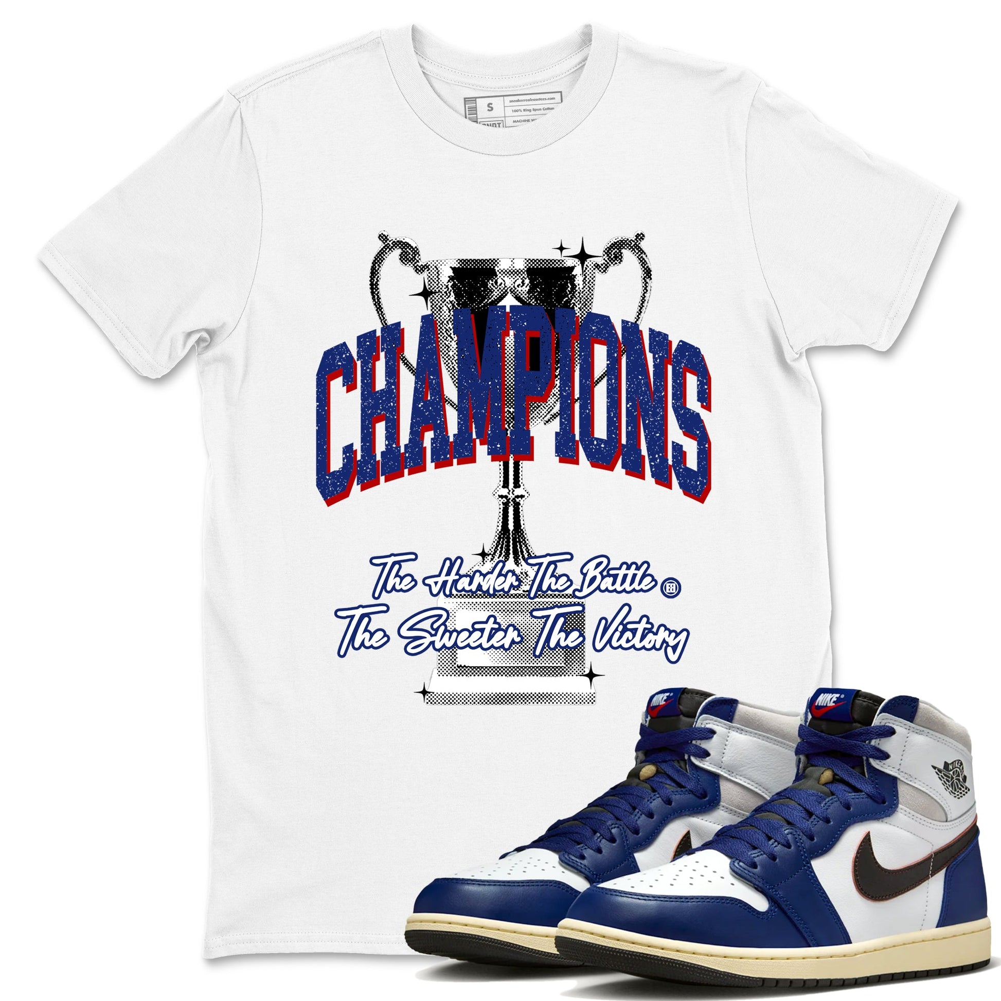 1s Rare Air shirts to match jordans Champions Trophy sneaker match tees Air Jordan 1 High OG Rare Air Deep Royal Blue match shoes to clothes SNRT Sneaker Tees unisex cotton White 1 shirts
