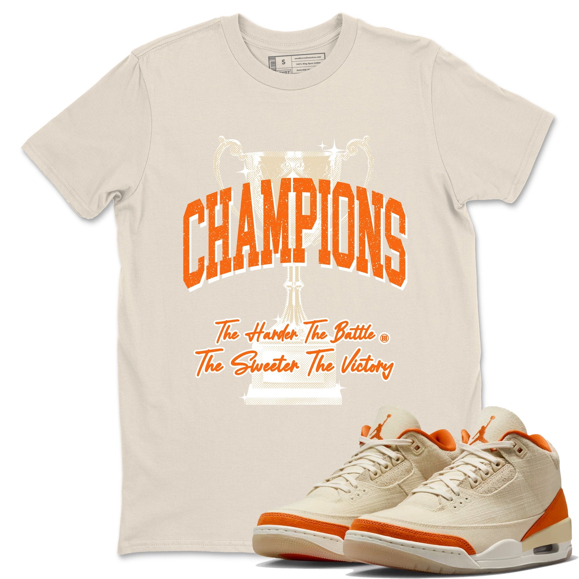 Champions Trophy sneaker match t-shirt styled to complete your fit with the Air Jordan 3 Starfish sneakers, shown in Natural 1.