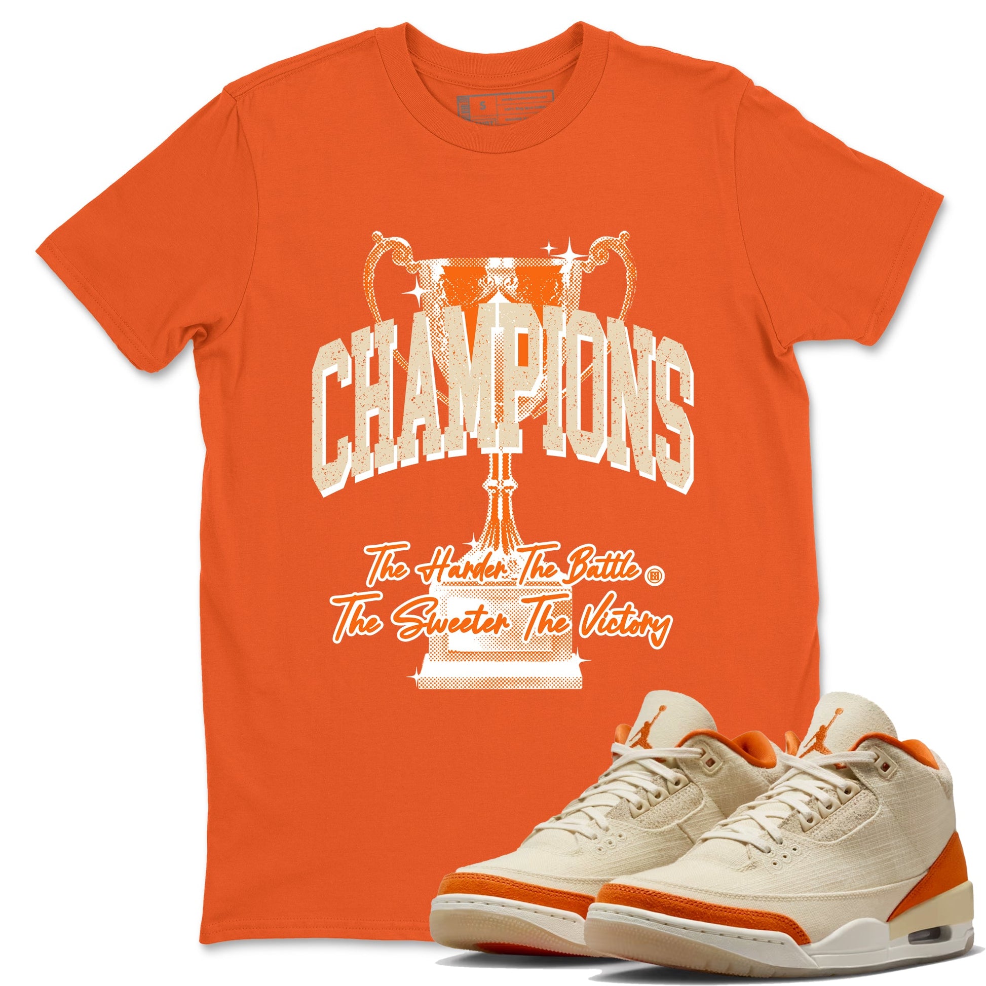 Champions Trophy sneaker match t-shirt styled to complete your fit with the Air Jordan 3 Starfish sneakers, shown in Orange 1.