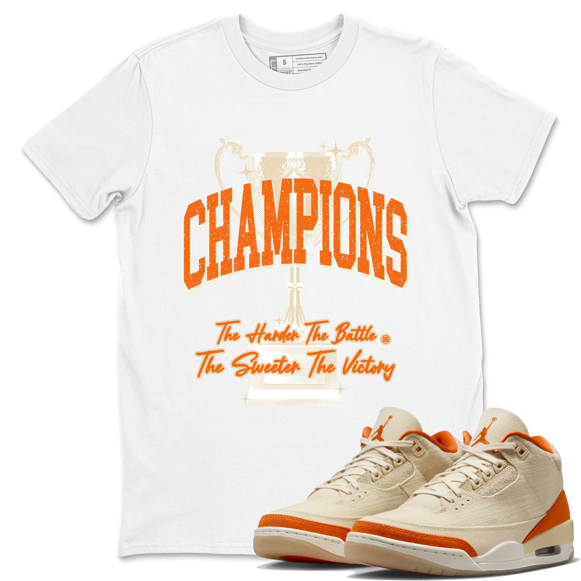 Champions Trophy sneaker match t-shirt styled to complete your fit with the Air Jordan 3 Starfish sneakers, shown in White 1.