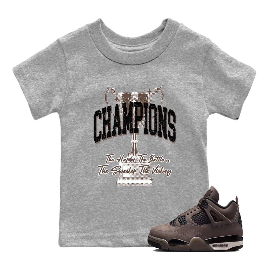 Sneaker match tees – Sneaker Tees To Match Air Jordan 4 Cave Stone Shoes – Champions Trophy Kids T-Shirt Heather Grey 1