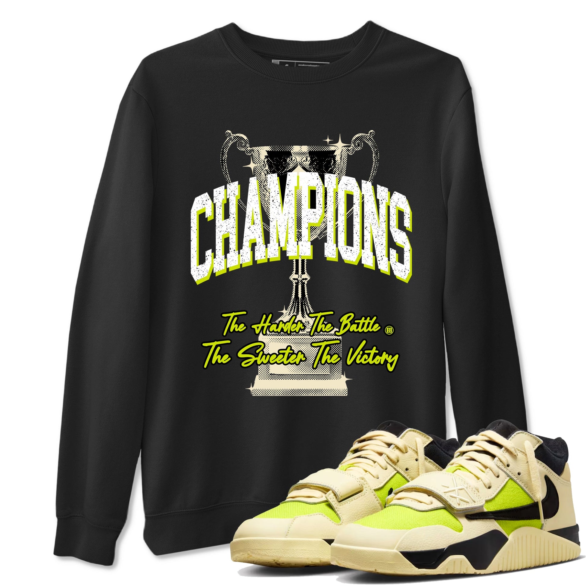 Champions Trophy sneaker match t-shirt styled to complete your fit with the Jordan Jumpman Jack Travis Scott Bright Cactus sneakers, shown in Black 1.