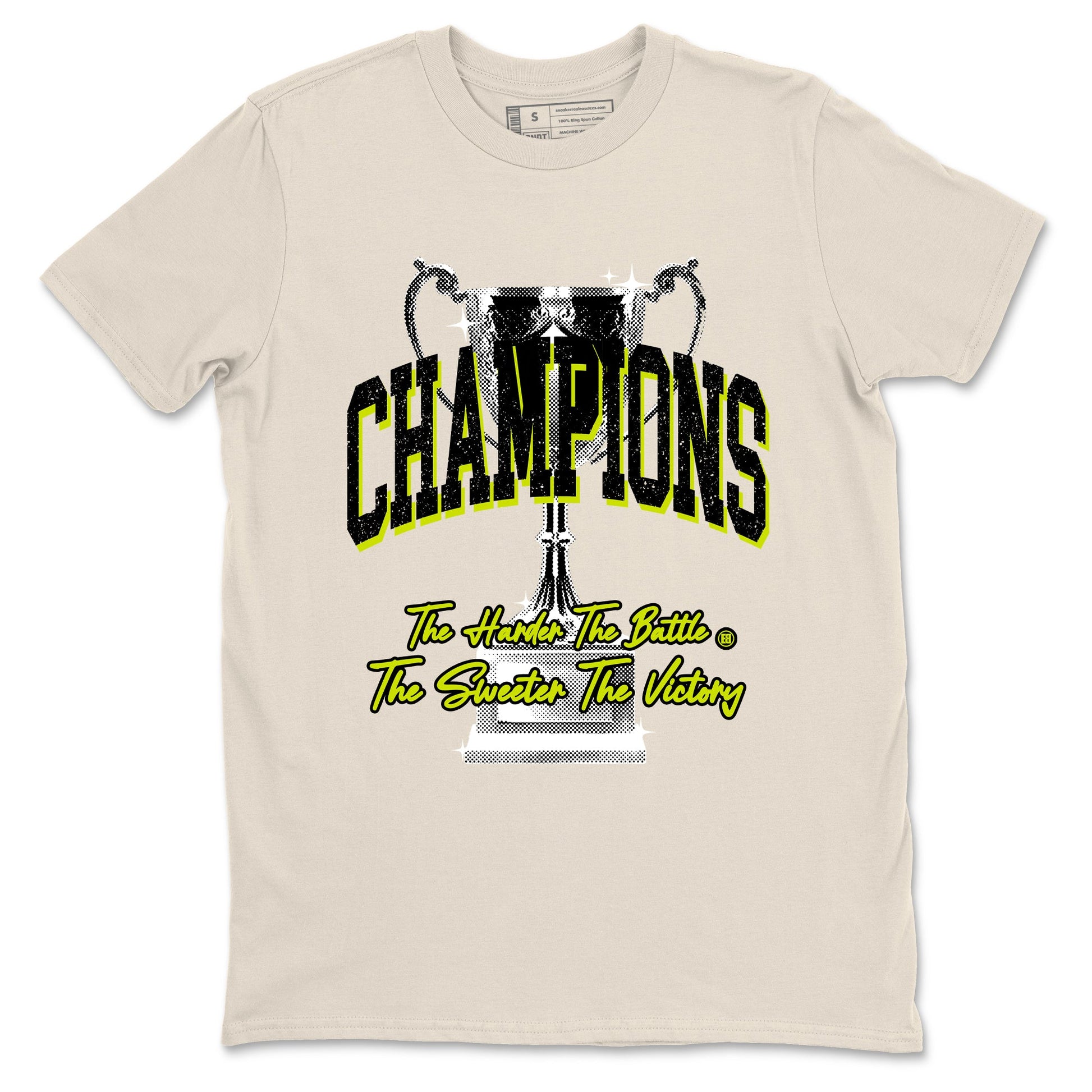 Champions Trophy sneaker match t-shirt styled to complete your fit with the Jordan Jumpman Jack Travis Scott Bright Cactus sneakers, shown in Natural 2.