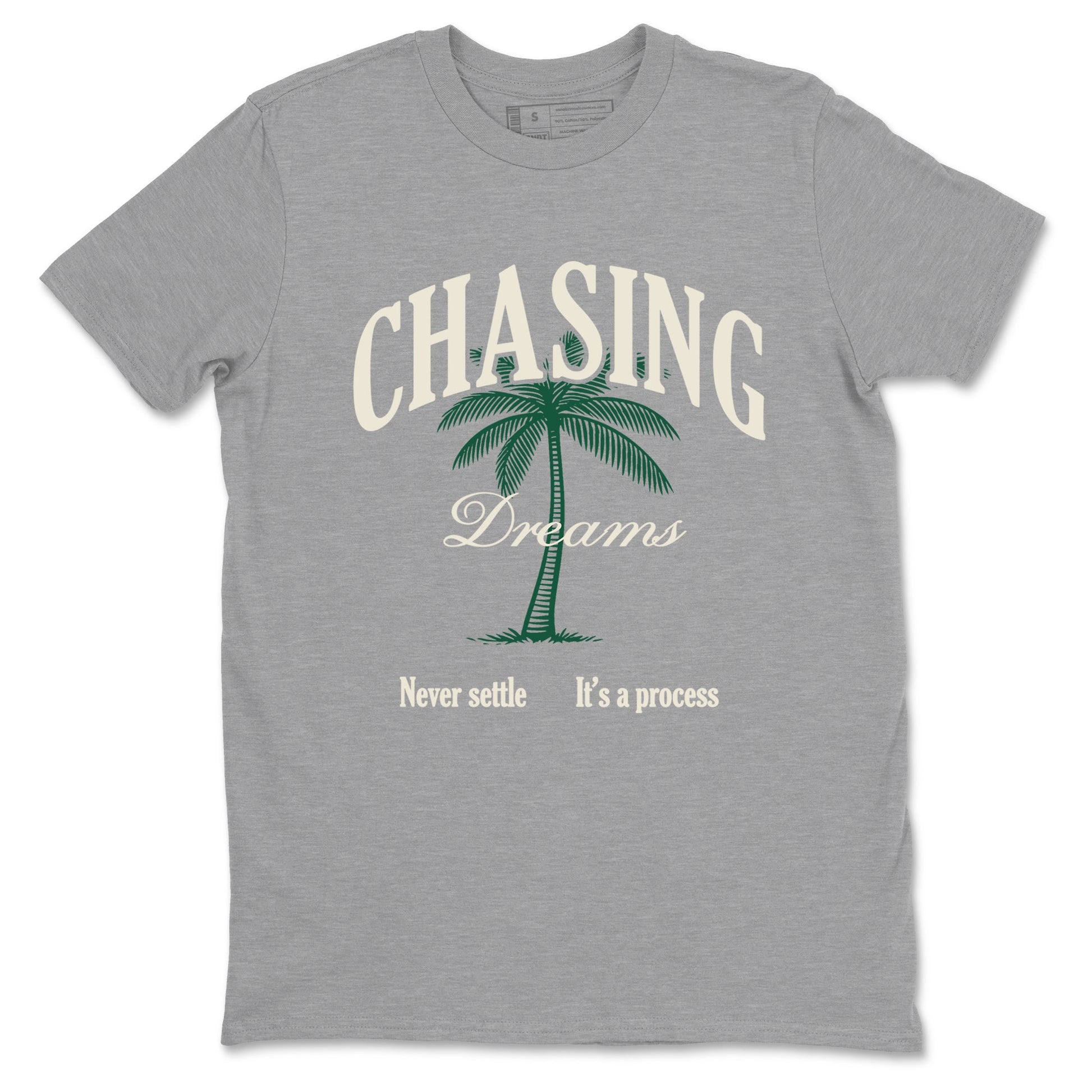 Sneaker Threads – Sneaker Tees To Match Air Jordan 1 Pro Green – Chasing Dreams Graphic Tee Heather Grey 2. Perfect for Jordan releases 2025 colorways.