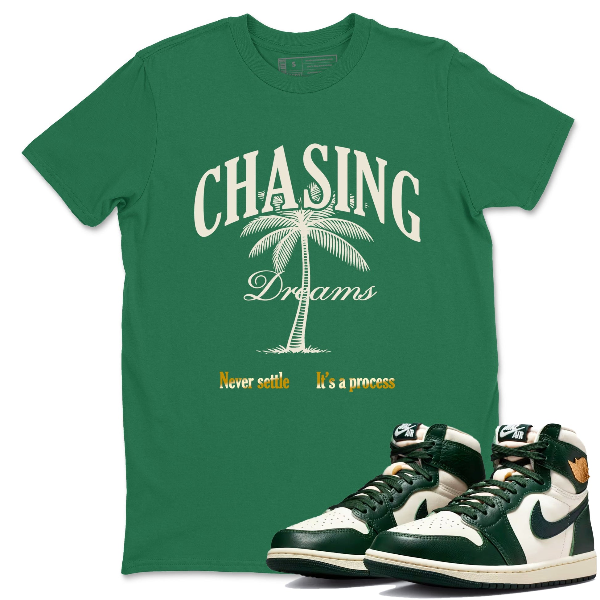 Sneaker Threads – Sneaker Tees To Match Air Jordan 1 Pro Green – Chasing Dreams Graphic Tee Kelly Green 1. Perfect for Jordan releases 2025 colorways.