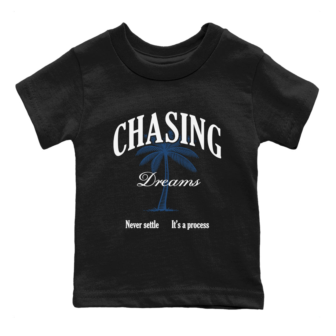 Sneaker match tees – Sneaker Tees To Match Air Jordan 12 French Blue Shoes – Chasing Dreams Kids T-Shirt Black 2