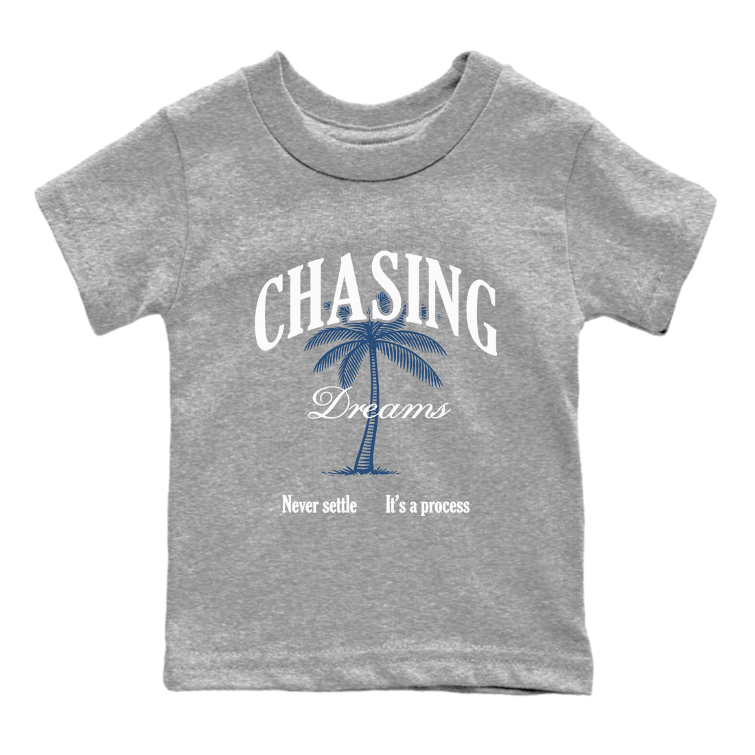 Sneaker match tees – Sneaker Tees To Match Air Jordan 12 French Blue Shoes – Chasing Dreams Kids T-Shirt Heather Grey 2