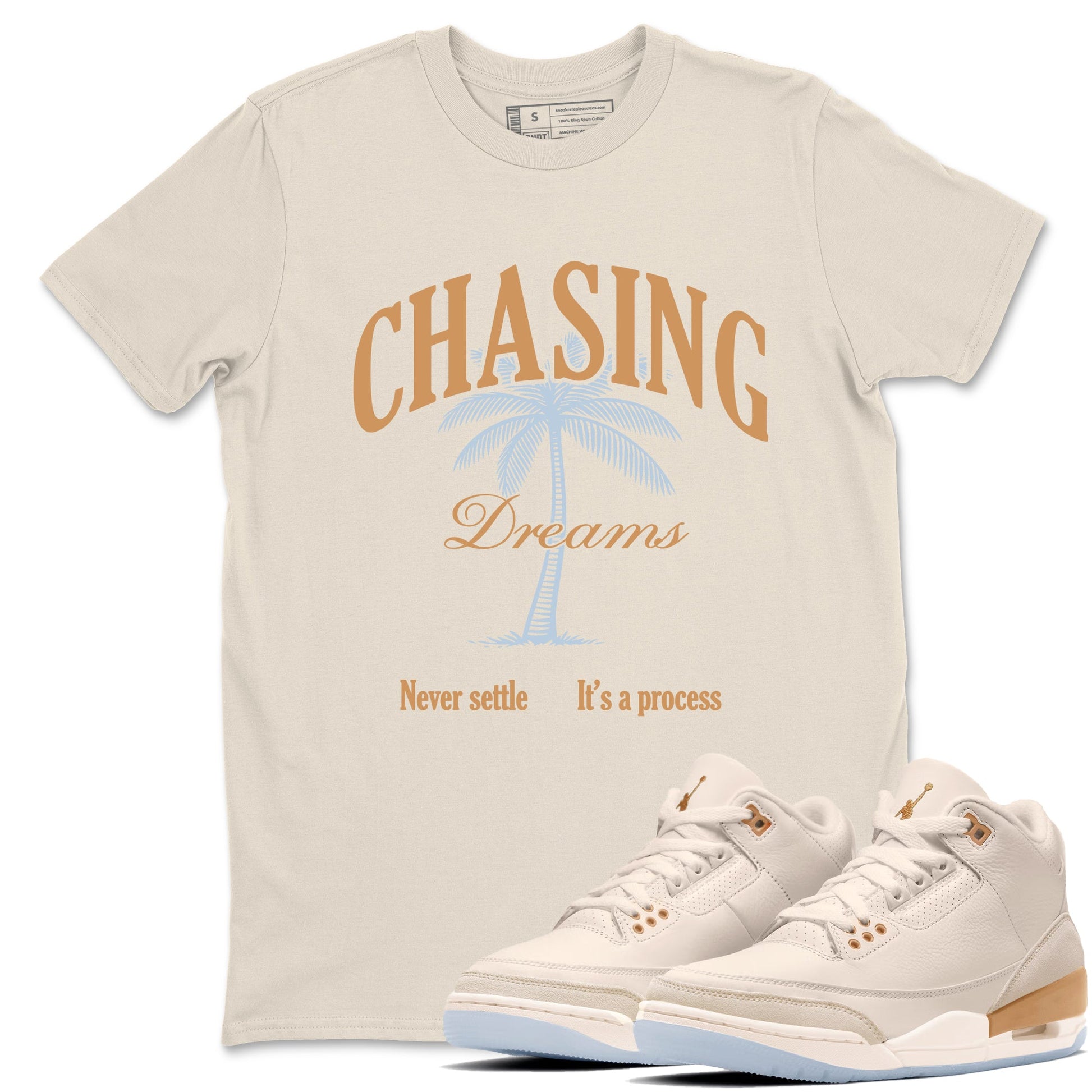 Sneaker match tees – Sneaker Tees To Match Air Jordan 3 Champagne and Oysters Shoes – Chasing Dreams Tee Natural 1
