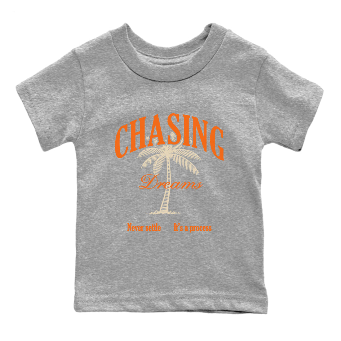 Chasing Dreams baby and kids t-shirt crafted for little sneakerheads to shine with the Air Jordan 3 Starfish sneakers, displayed in Heather Grey 2.