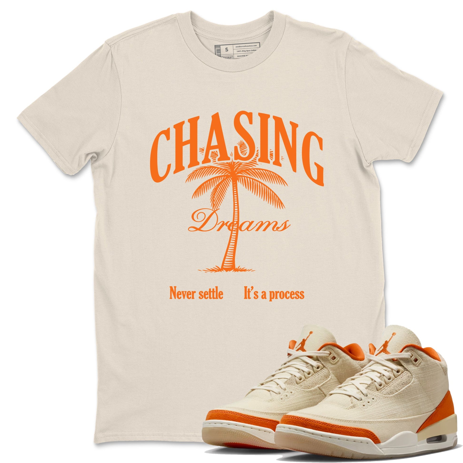 Chasing Dreams sneaker match t-shirt styled to complete your fit with the Air Jordan 3 Starfish sneakers, shown in Natural 1.