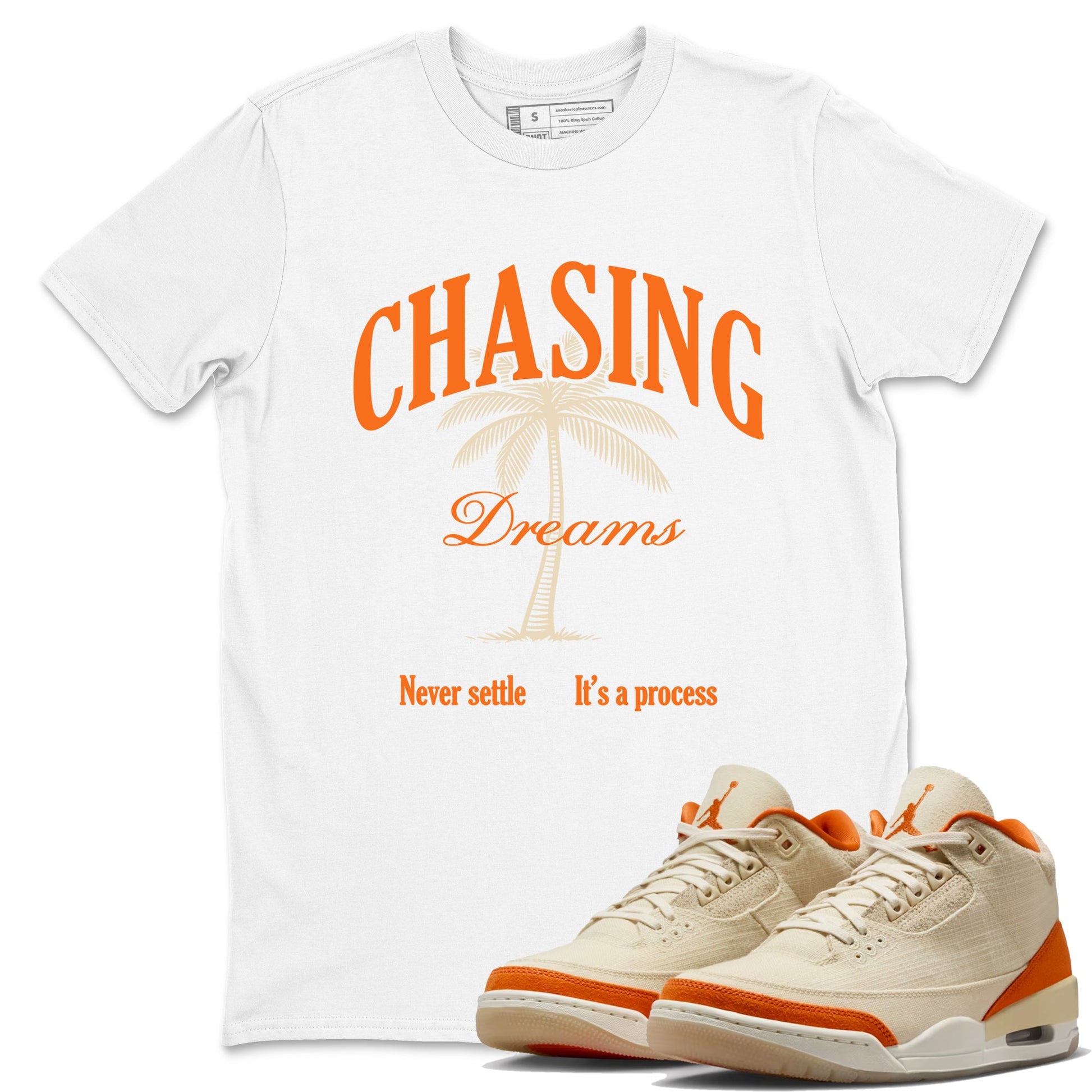 Chasing Dreams sneaker match t-shirt styled to complete your fit with the Air Jordan 3 Starfish sneakers, shown in White 1.