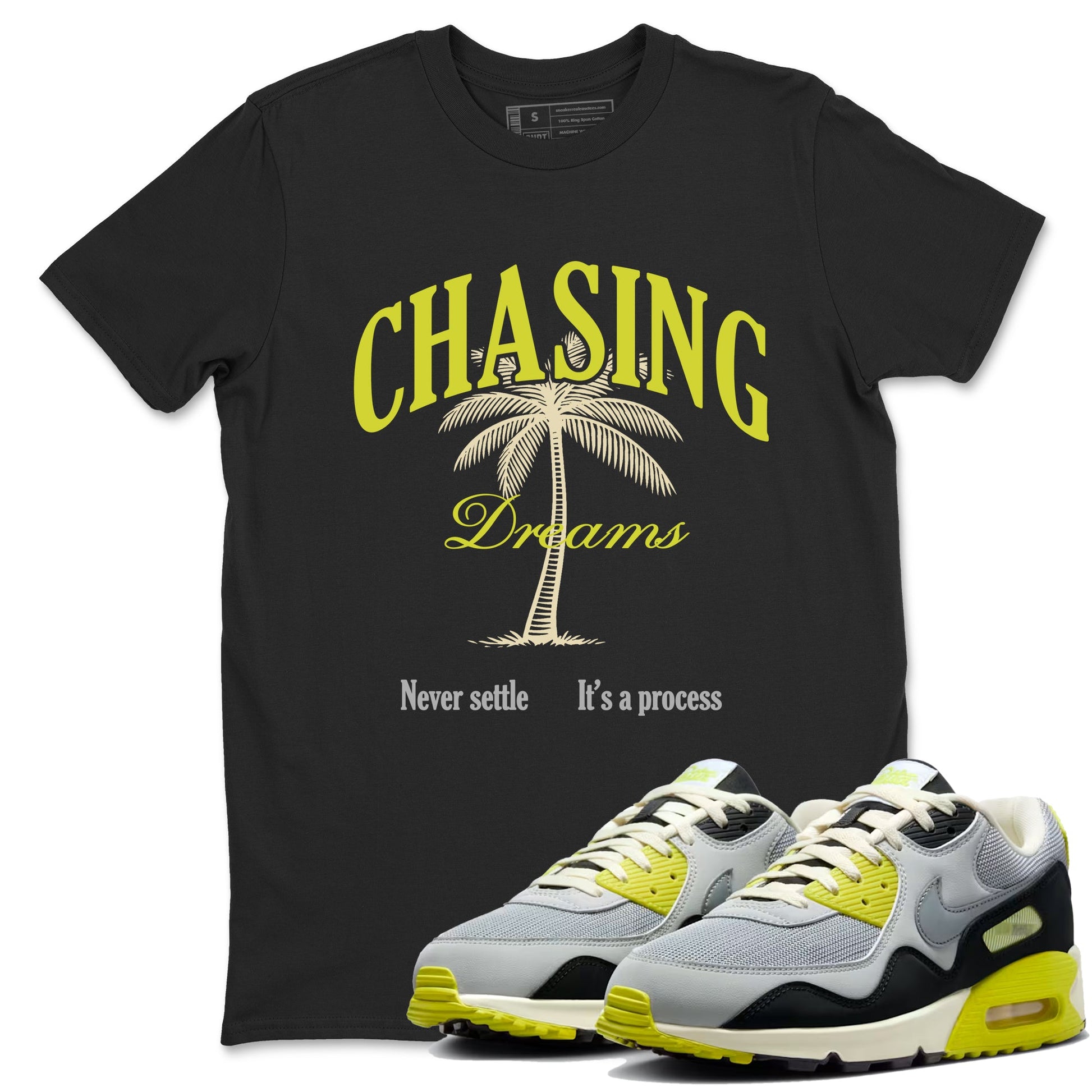 Chasing Dreams sneaker match t-shirt styled to complete your fit with the Air Max 90 Cyber sneakers, shown in Black 1.