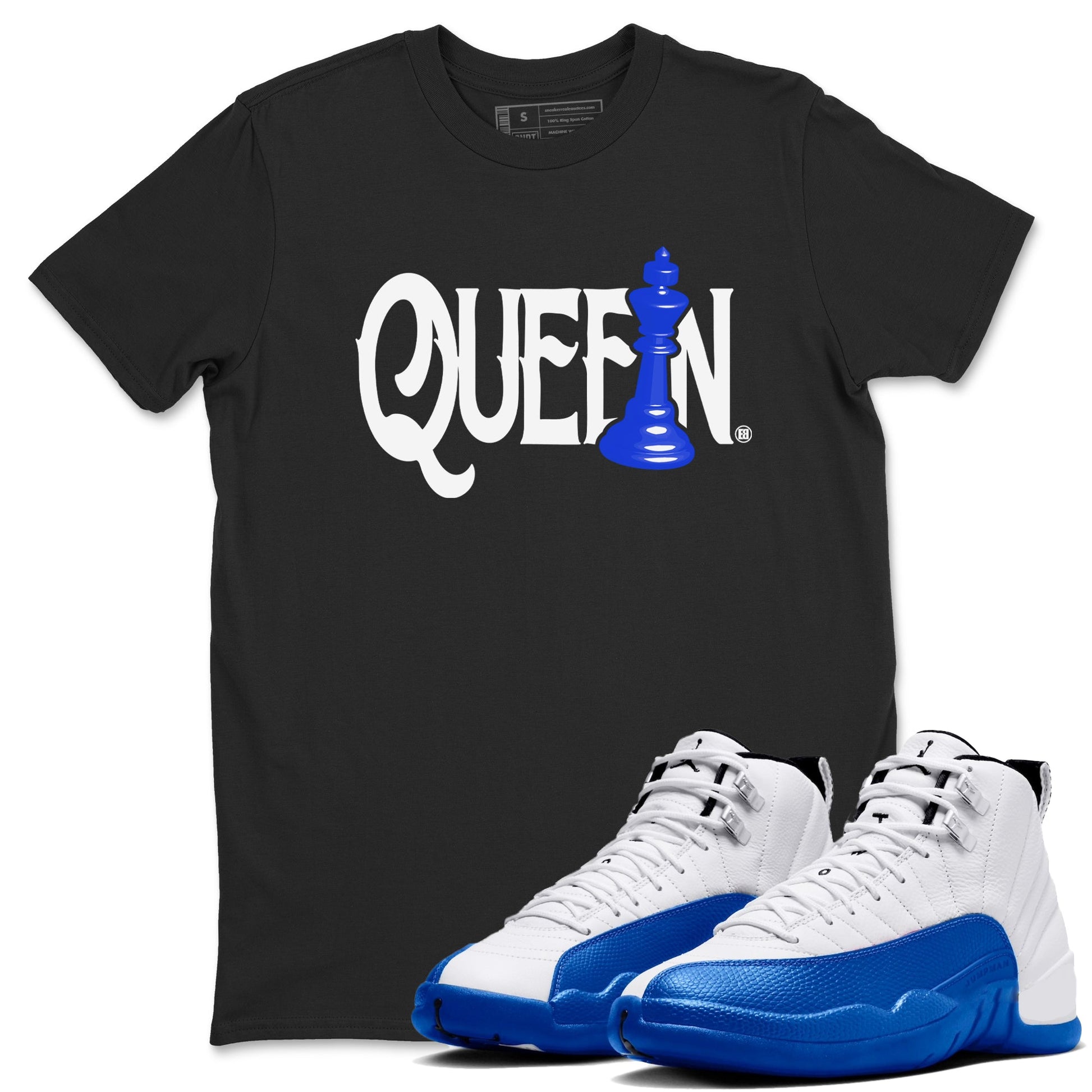 12s Blueberry shirts to match jordans Chess Queen sneaker match tees Air Jordan 12 Blueberry SNRT Sneaker Tees streetwear brand Black 1 unisex cotton tee
