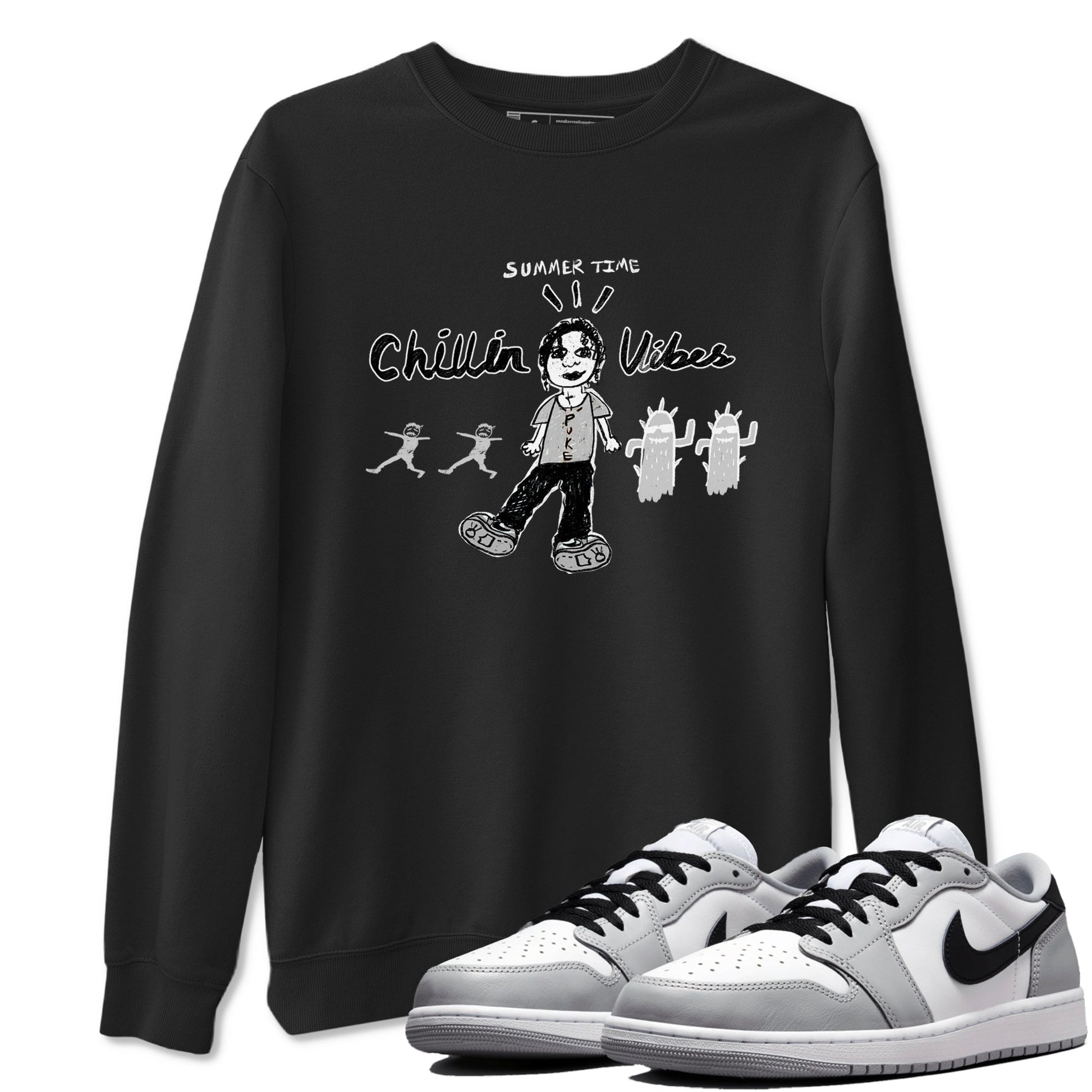 1s Wolf Grey shirts to match jordans Chillin Vibes sneaker match tees Air Jordan 1 Wolf Grey SNRT Sneaker Tees streetwear brand Black 1 unisex cotton tee