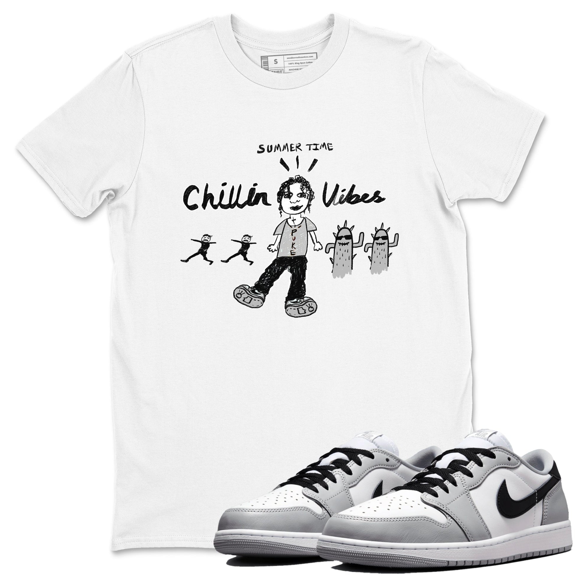 1s Wolf Grey shirts to match jordans Chillin Vibes sneaker match tees Air Jordan 1 Wolf Grey SNRT Sneaker Tees streetwear brand White 1 unisex cotton tee