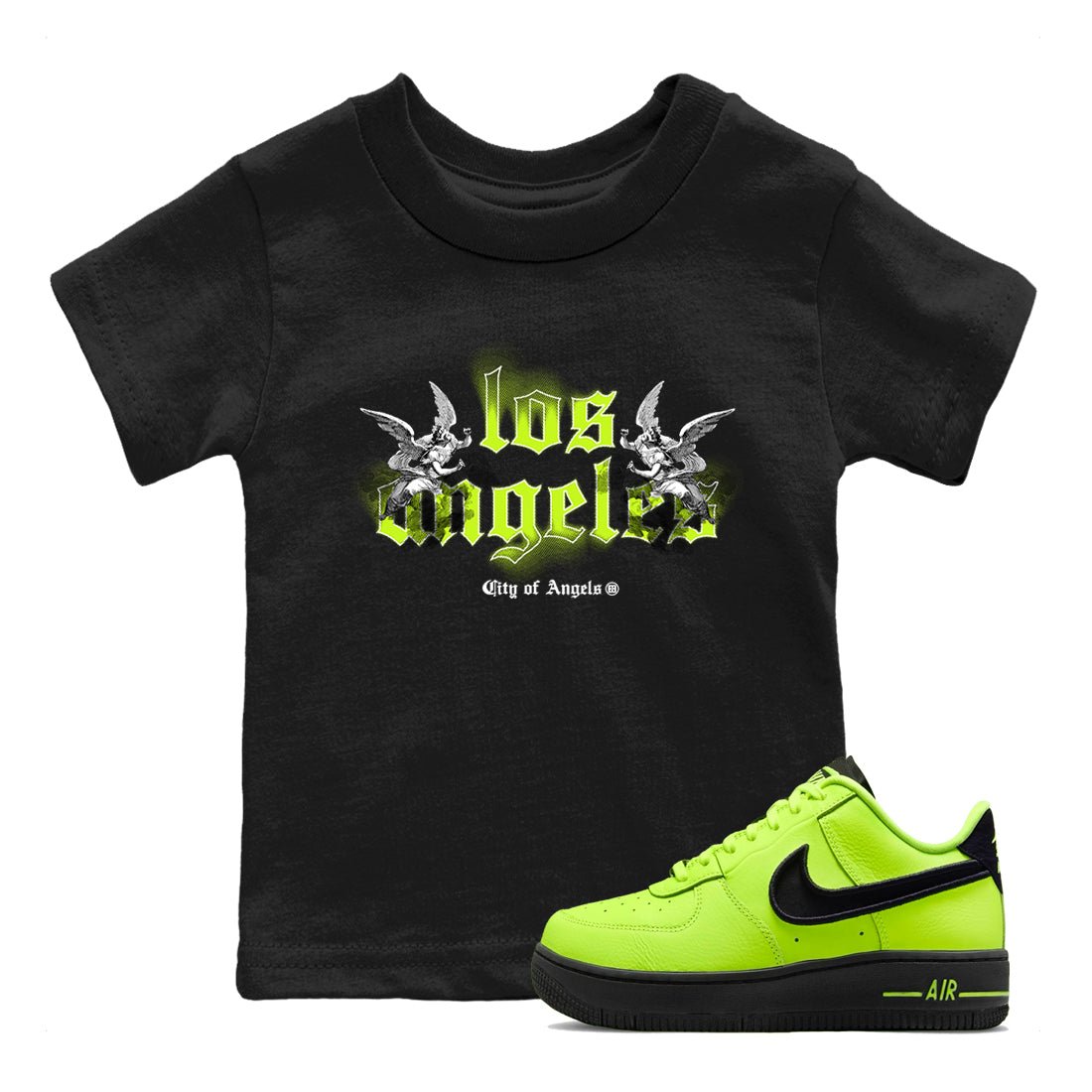 AF 1 Volt shirts to match jordans City Of Angeles sneaker match tees Air Force 1 Low Dance Volt match shoes to clothes SNRT Sneaker Tees Youth Baby Black 1 tee