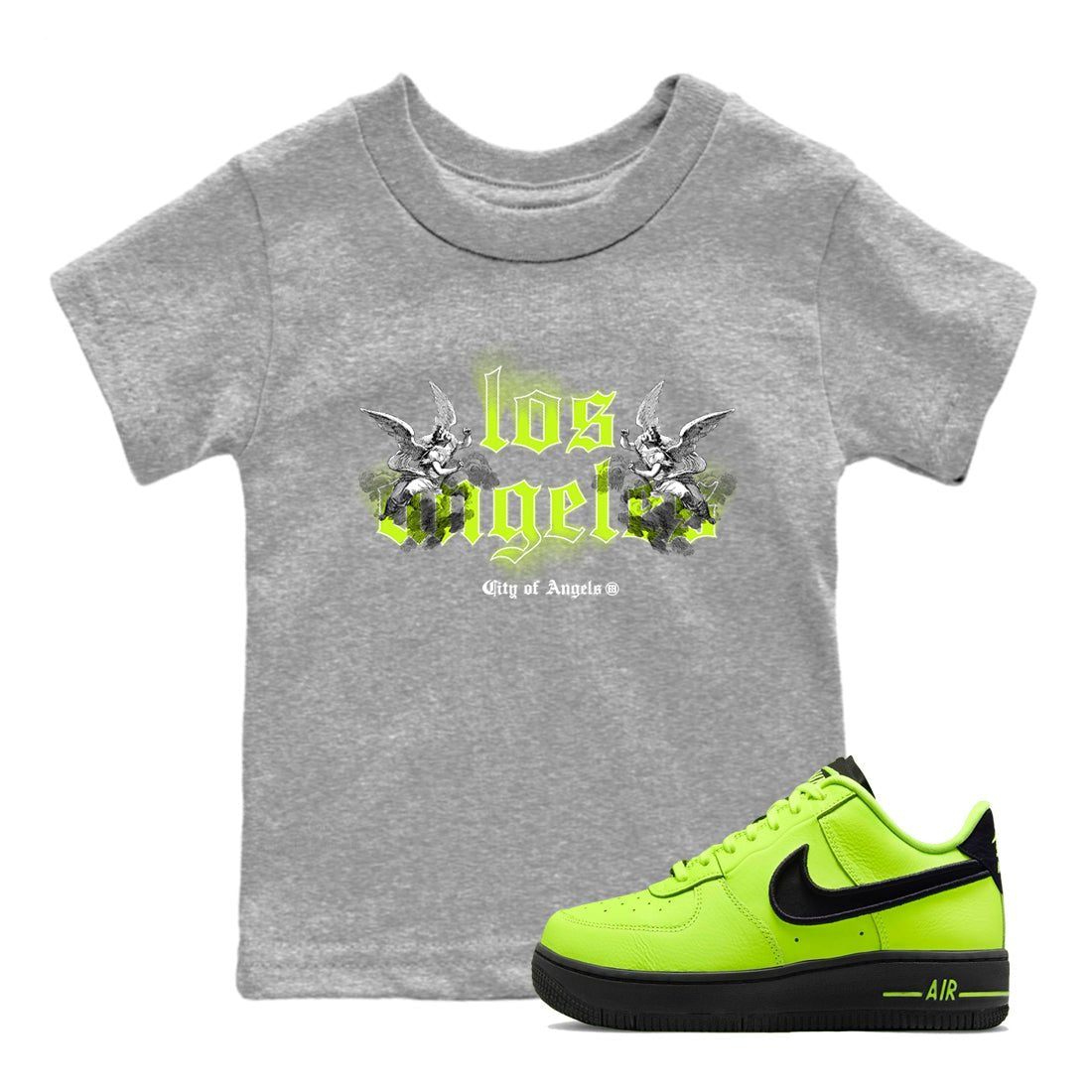 AF 1 Volt shirts to match jordans City Of Angeles sneaker match tees Air Force 1 Low Dance Volt match shoes to clothes SNRT Sneaker Tees Youth Baby Heather Grey 1 tee