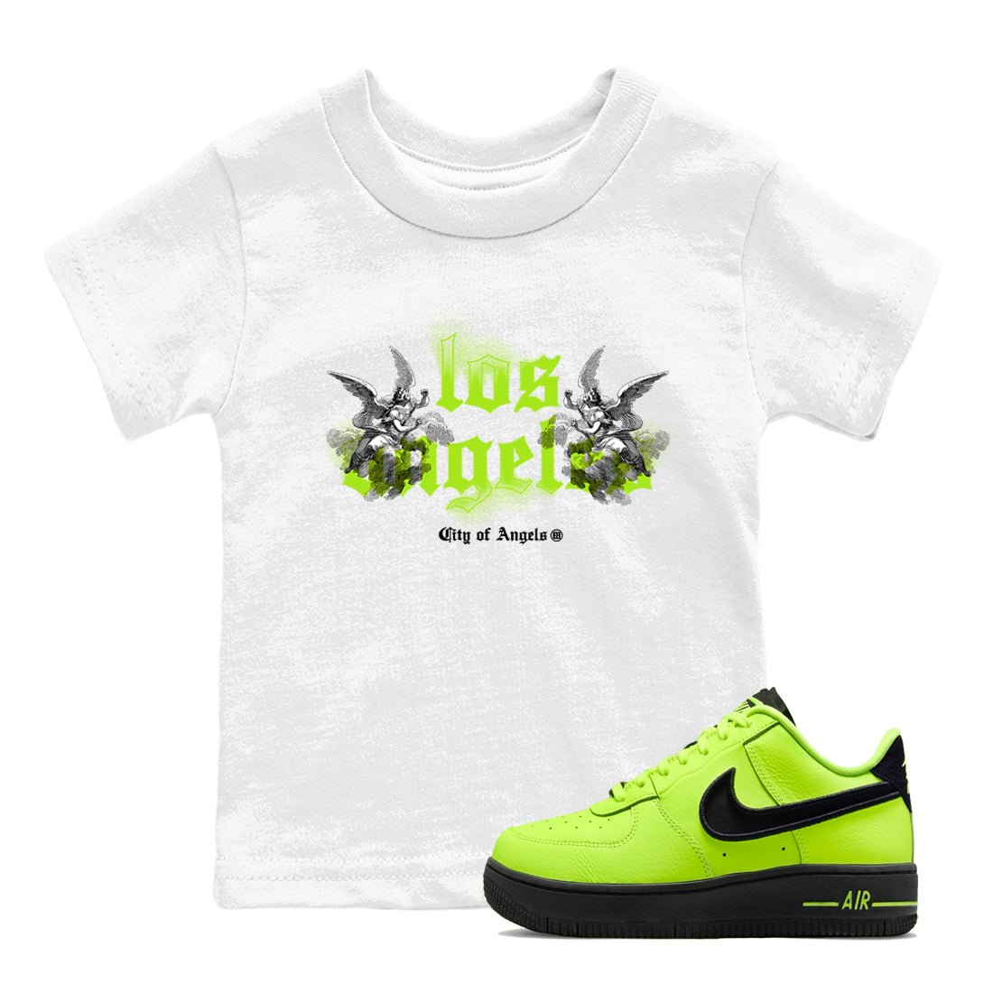AF 1 Volt shirts to match jordans City Of Angeles sneaker match tees Air Force 1 Low Dance Volt match shoes to clothes SNRT Sneaker Tees Youth Baby White 1 tee
