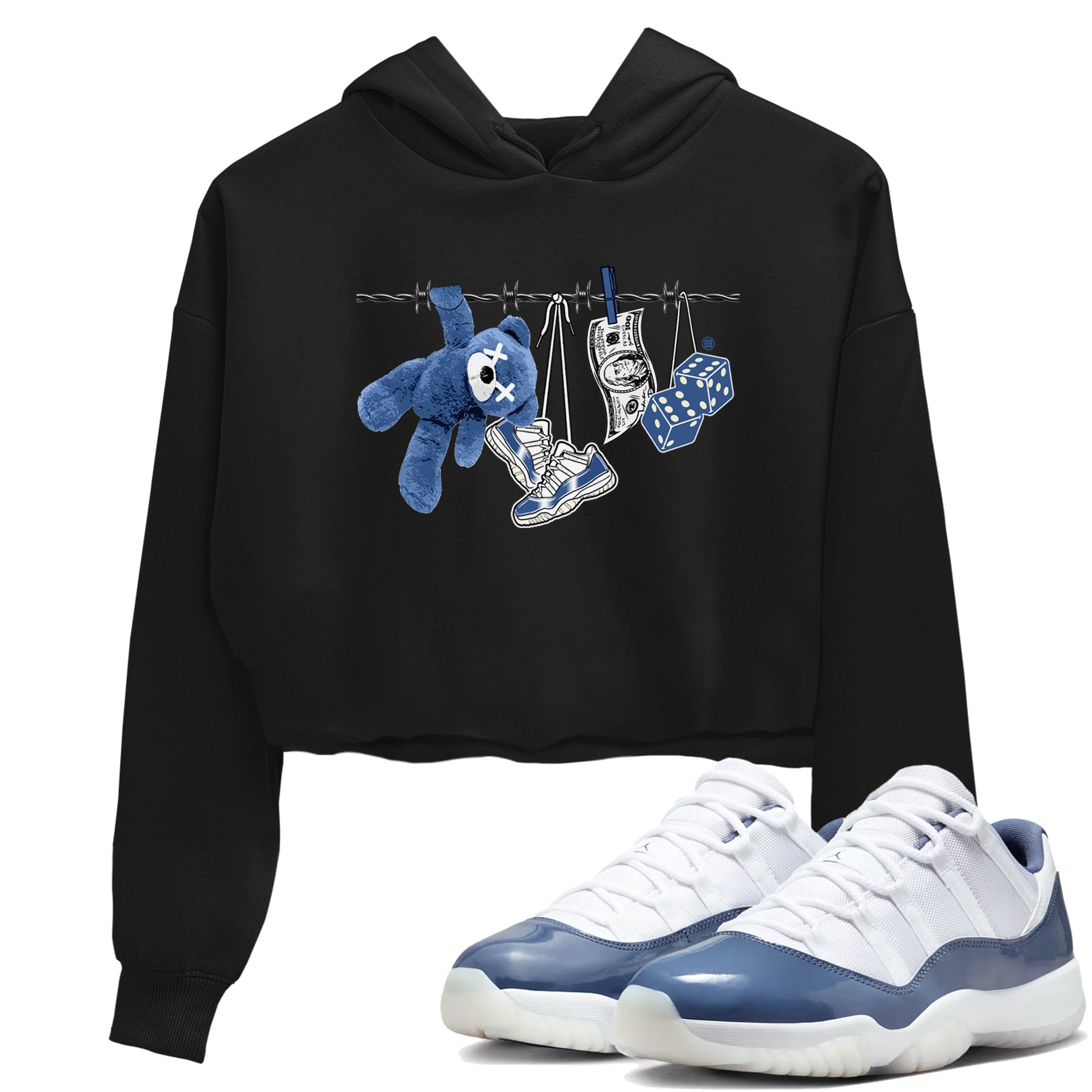 Air Jordan 11 Low Diffused Blue shirts to match jordans Clothesline sneaker match tees 11s Diffused Blue SNRT Sneaker Release Tees unisex cotton Black 1 Crop Shirts