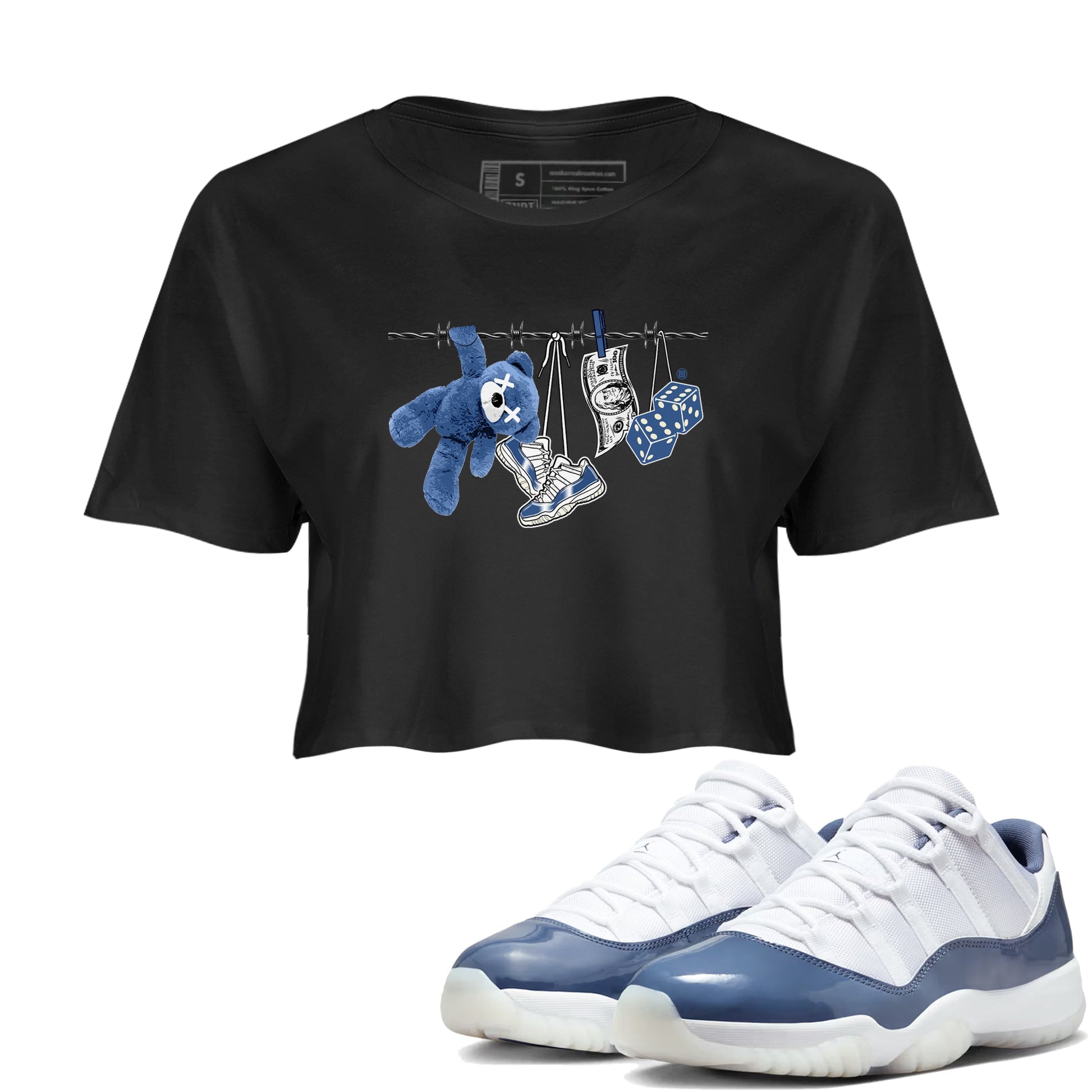 Air Jordan 11 Low Diffused Blue shirts to match jordans Clothesline sneaker match tees 11s Diffused Blue SNRT Sneaker Release Tees unisex cotton Black 1 Crop Shirts