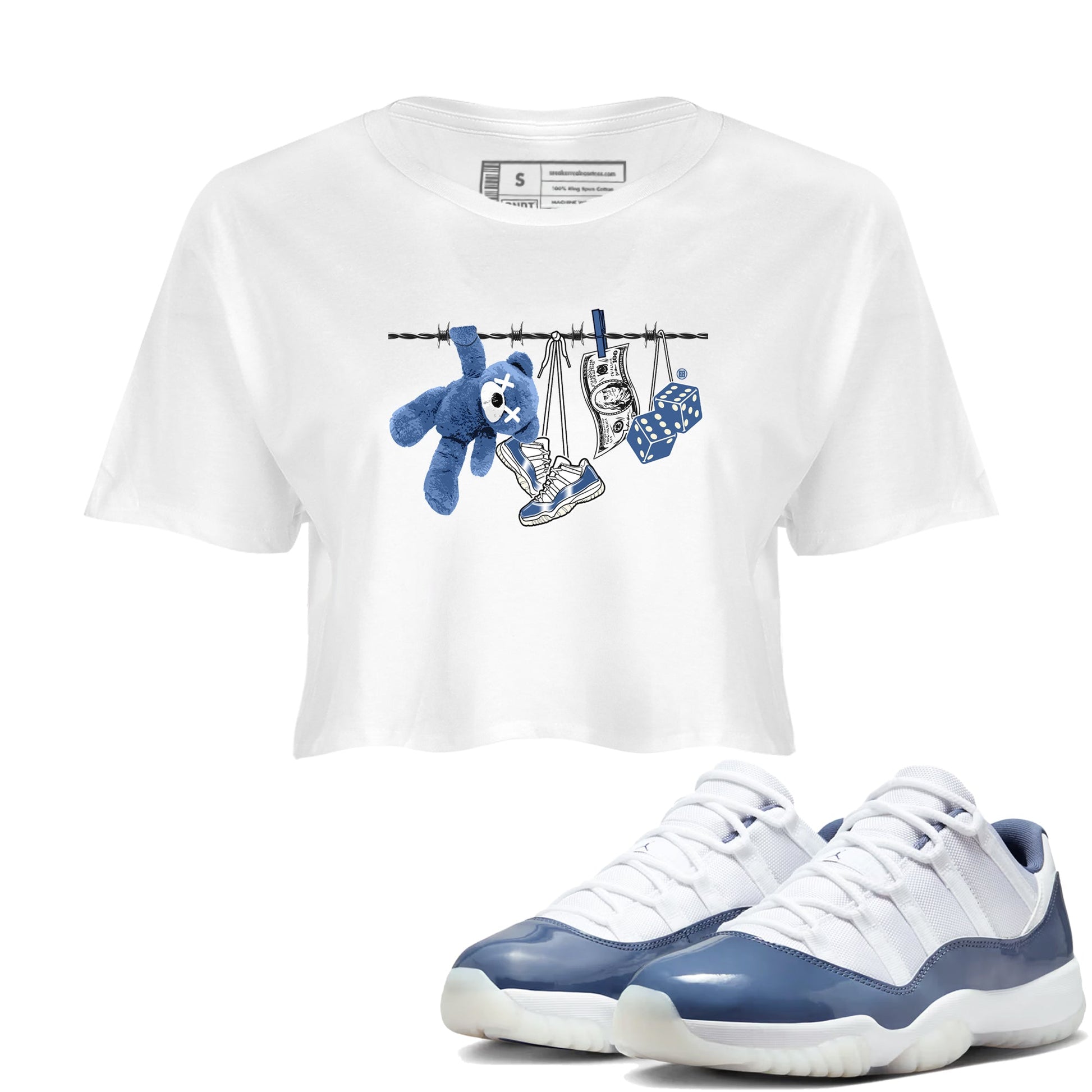 Air Jordan 11 Low Diffused Blue shirts to match jordans Clothesline sneaker match tees 11s Diffused Blue SNRT Sneaker Release Tees unisex cotton White 1 Crop Shirts