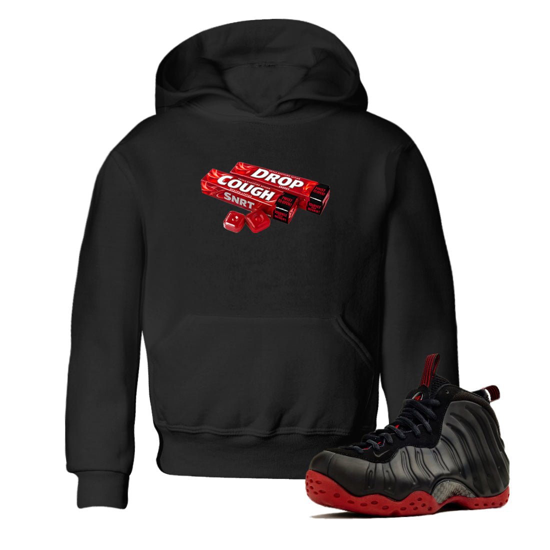 Sneaker match tees – Sneaker Tees To Match Air Foamposite Cough Drop Shoes – Cough Drop Kids T-Shirt Black 1