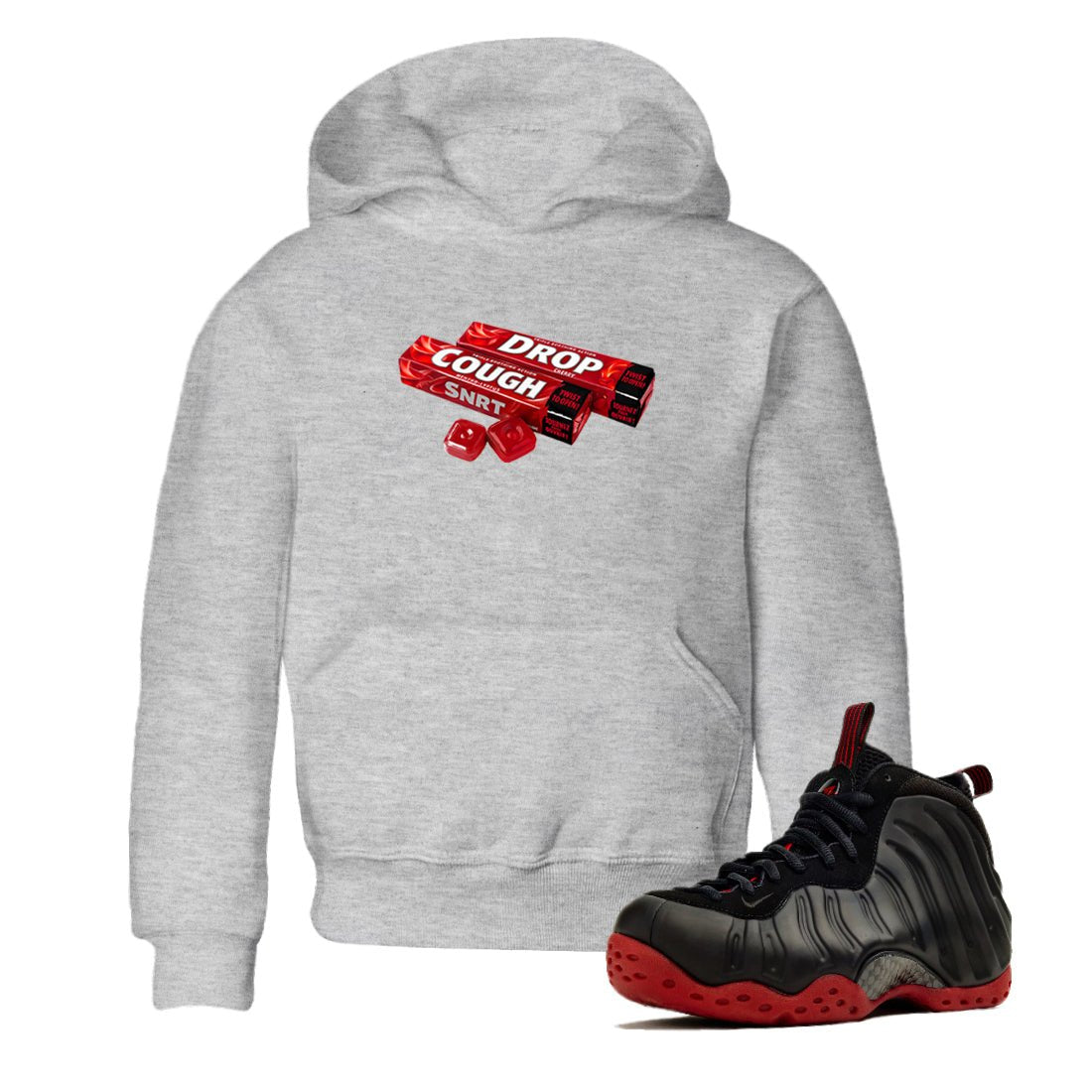 Sneaker match tees – Sneaker Tees To Match Air Foamposite Cough Drop Shoes – Cough Drop Kids T-Shirt Heather Grey 1