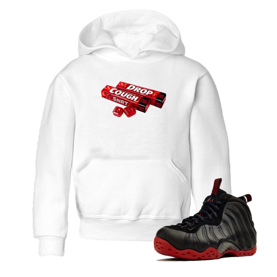 Sneaker match tees – Sneaker Tees To Match Air Foamposite Cough Drop Shoes – Cough Drop Kids T-Shirt White 1